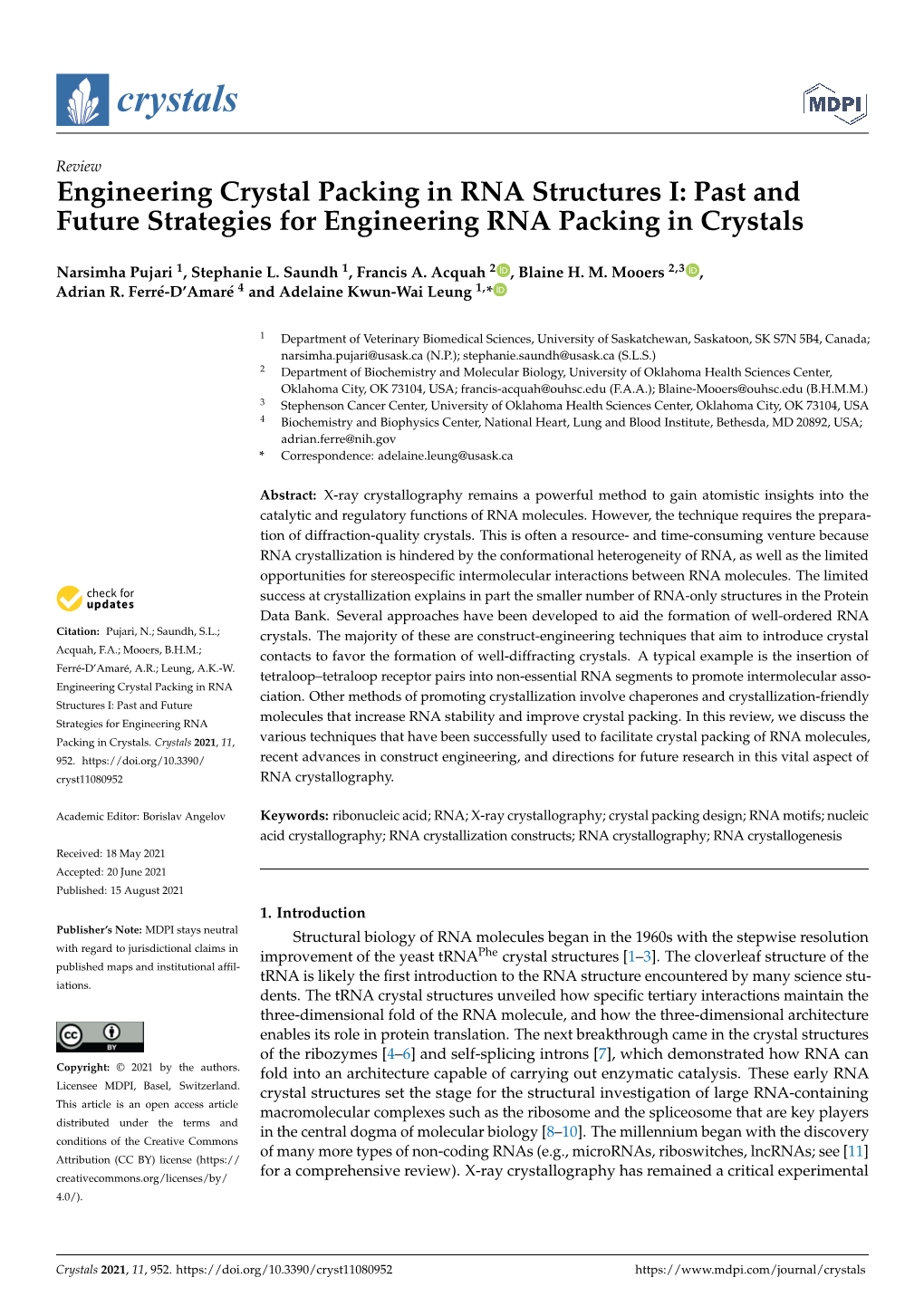 Engineering Crystal Packing in RNA Structures I: Past and Future Strategies for Engineering RNA Packing in Crystals