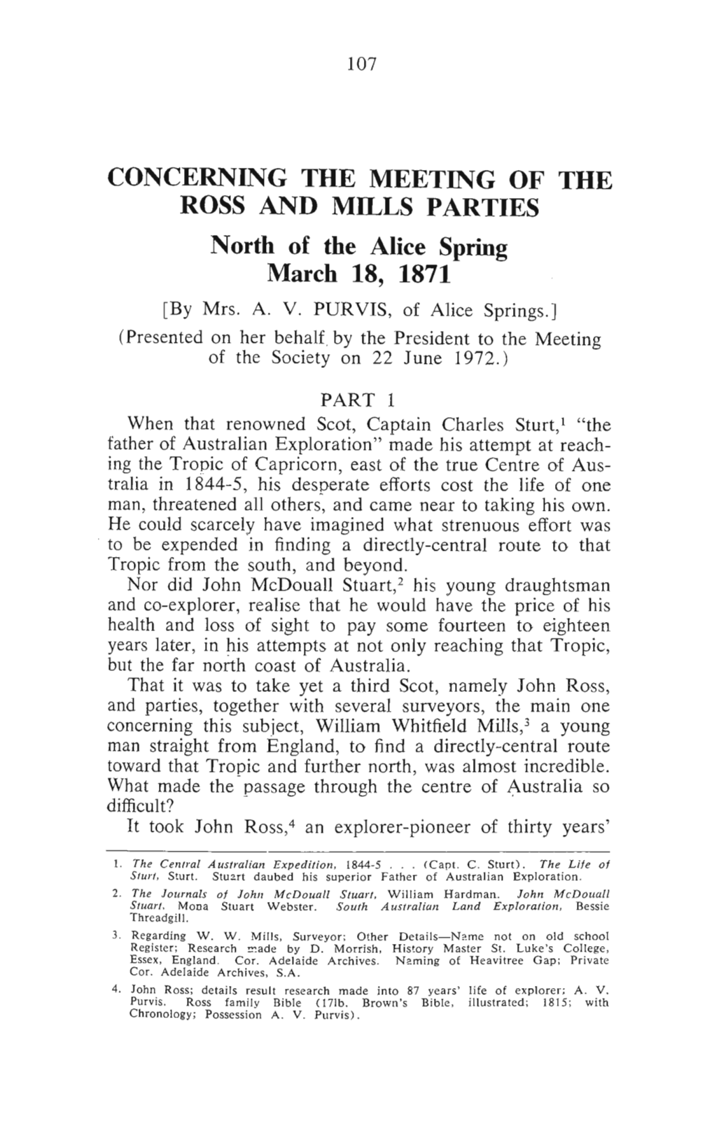 CONCERNING the MEETING of the ROSS and MILLS PARTIES North of the Alice Spring March 18, 1871 [By Mrs