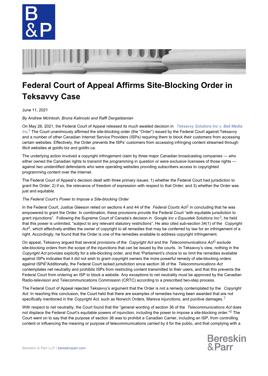 Federal Court of Appeal Affirms Site-Blocking Order in Teksavvy Case