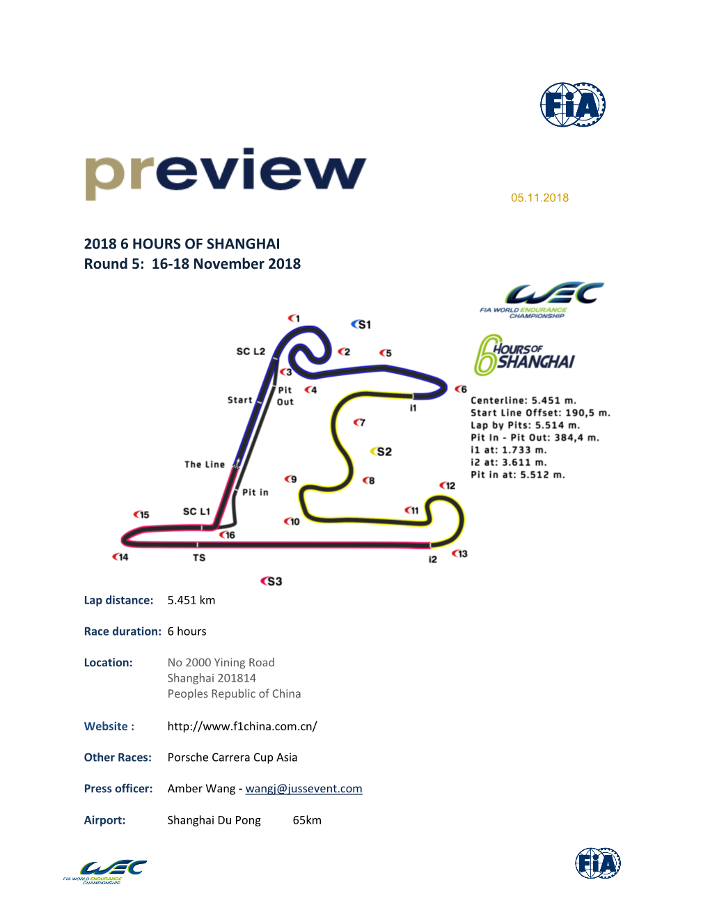 2018 6 HOURS of SHANGHAI Round 5: 16-18 November 2018