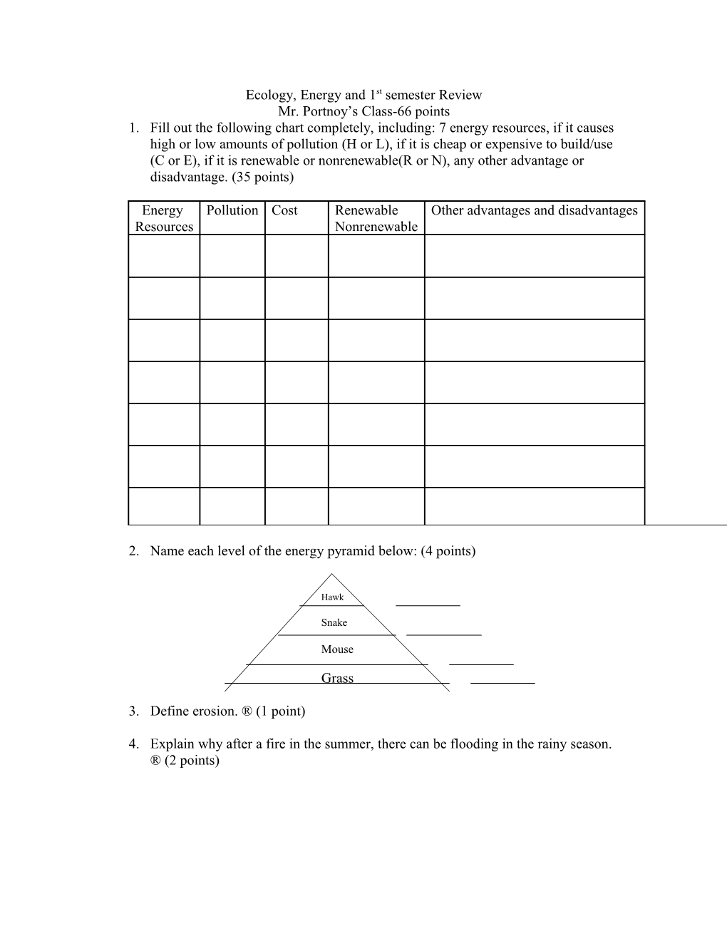 Ecology, Energy And 1St Semester Review