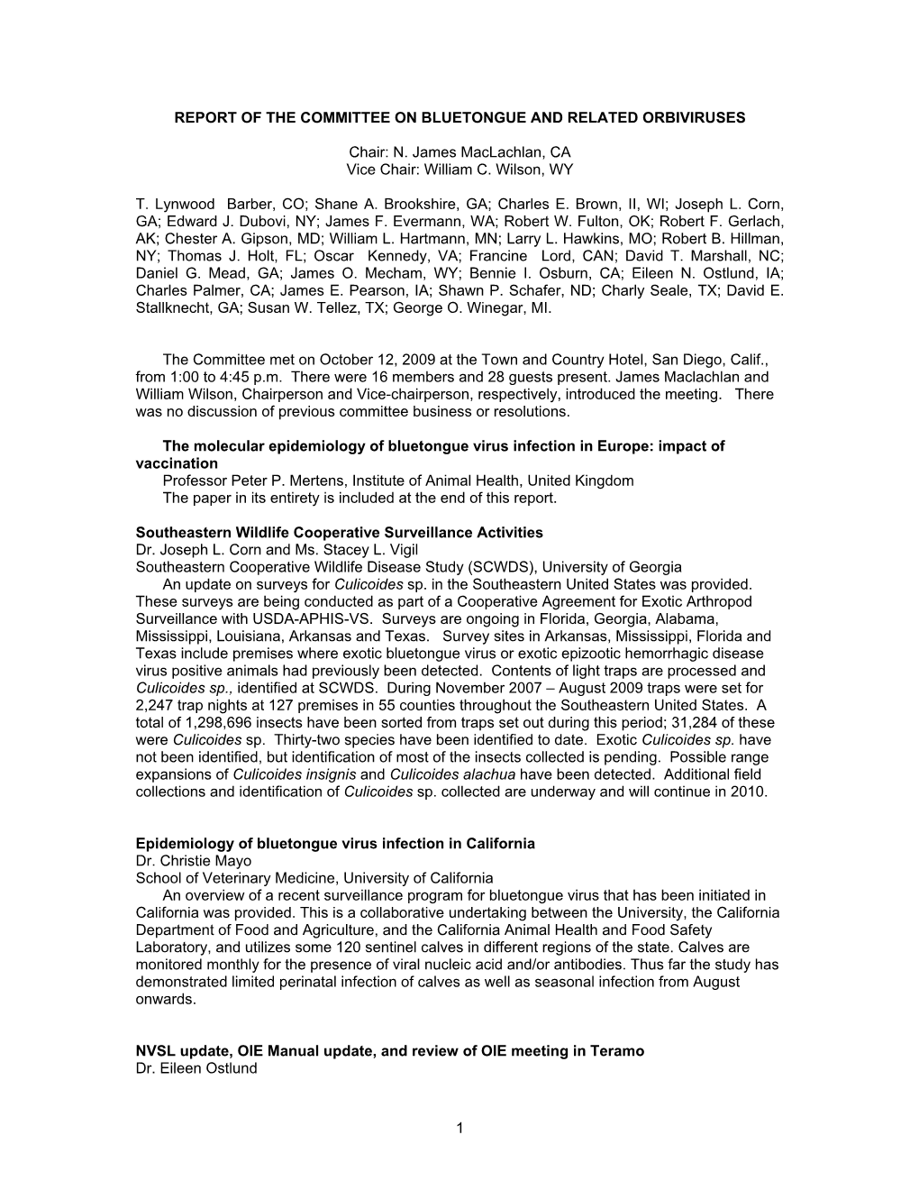 Report of the Committee on Bluetongue and Related Orbiviruses