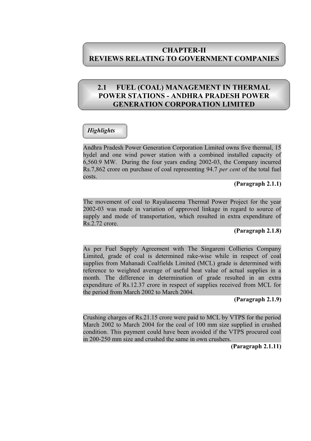 Chapter II Reviews Relating to Government Companies