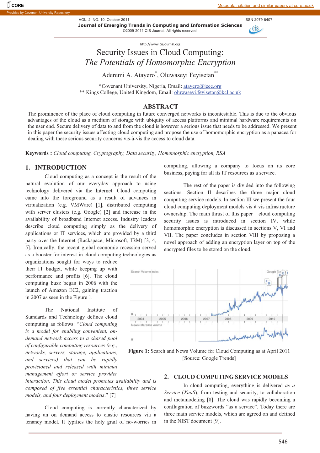 Security Issues in Cloud Computing: the Potentials of Homomorphic Encryption