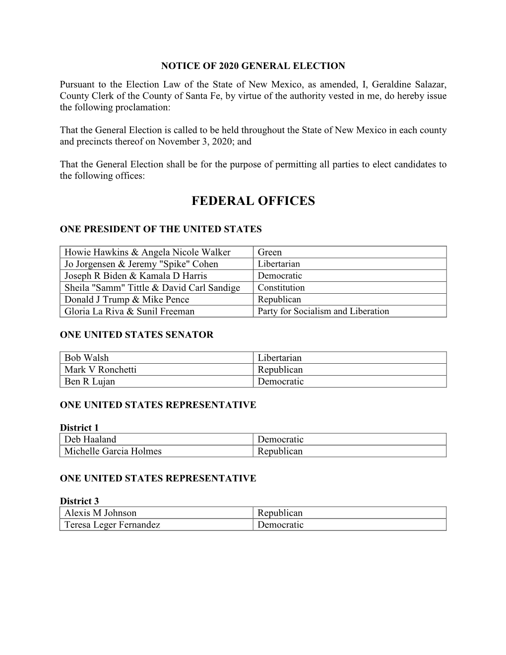 2020 Notice of General Election