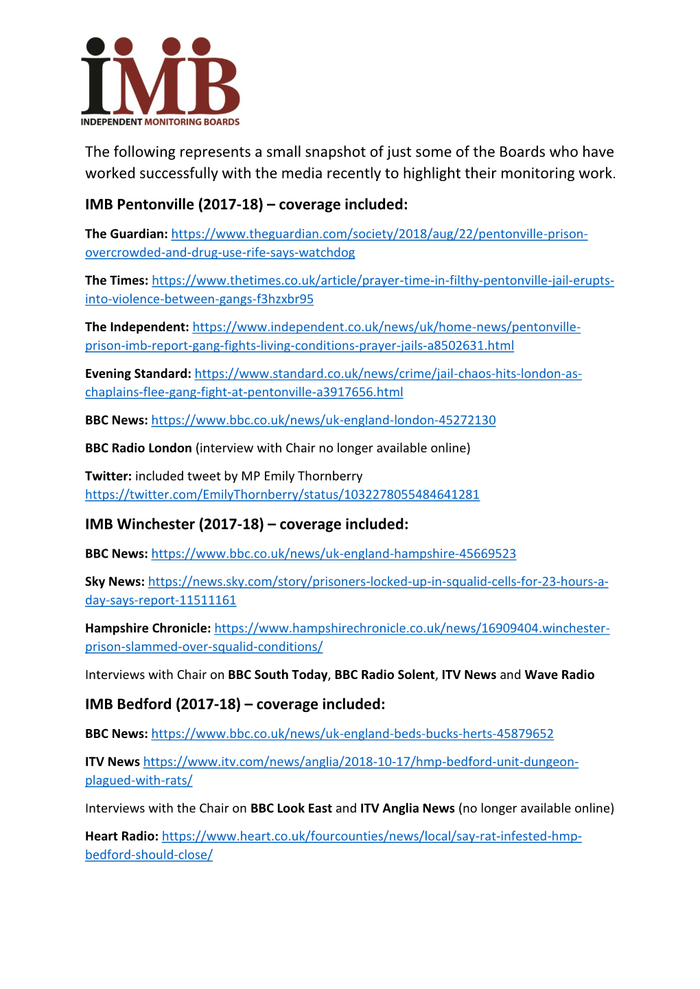 The Following Represents a Small Snapshot of Just Some of the Boards Who Have Worked Successfully with the Media Recently to Highlight Their Monitoring Work