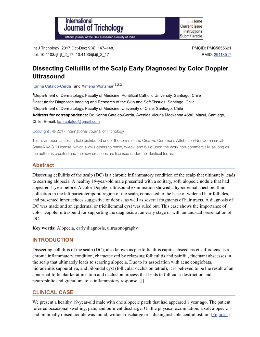 Dissecting Cellulitis of the Scalp Early Diagnosed by Color Doppler Ultrasound