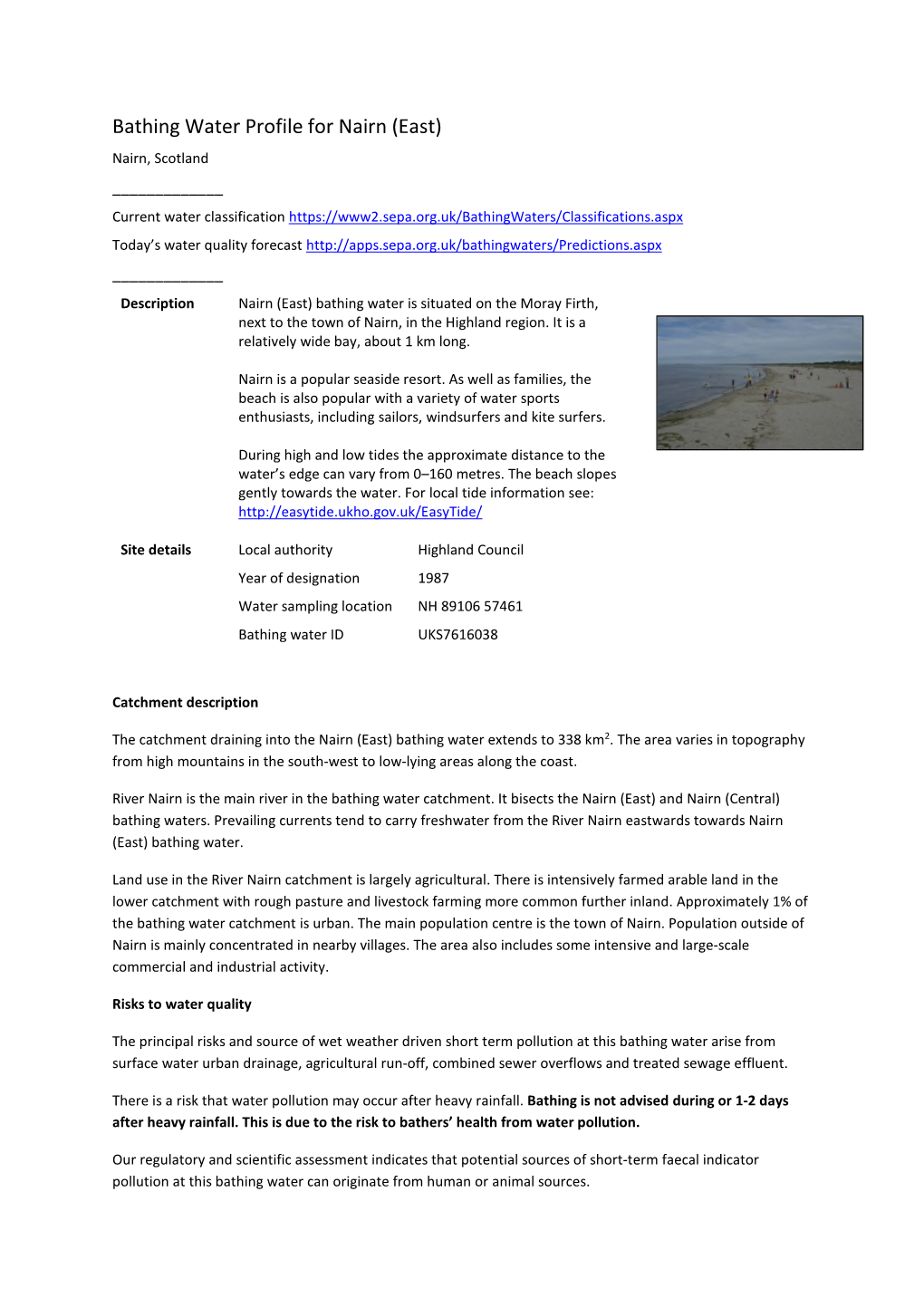 Bathing Water Profile for Nairn (East)