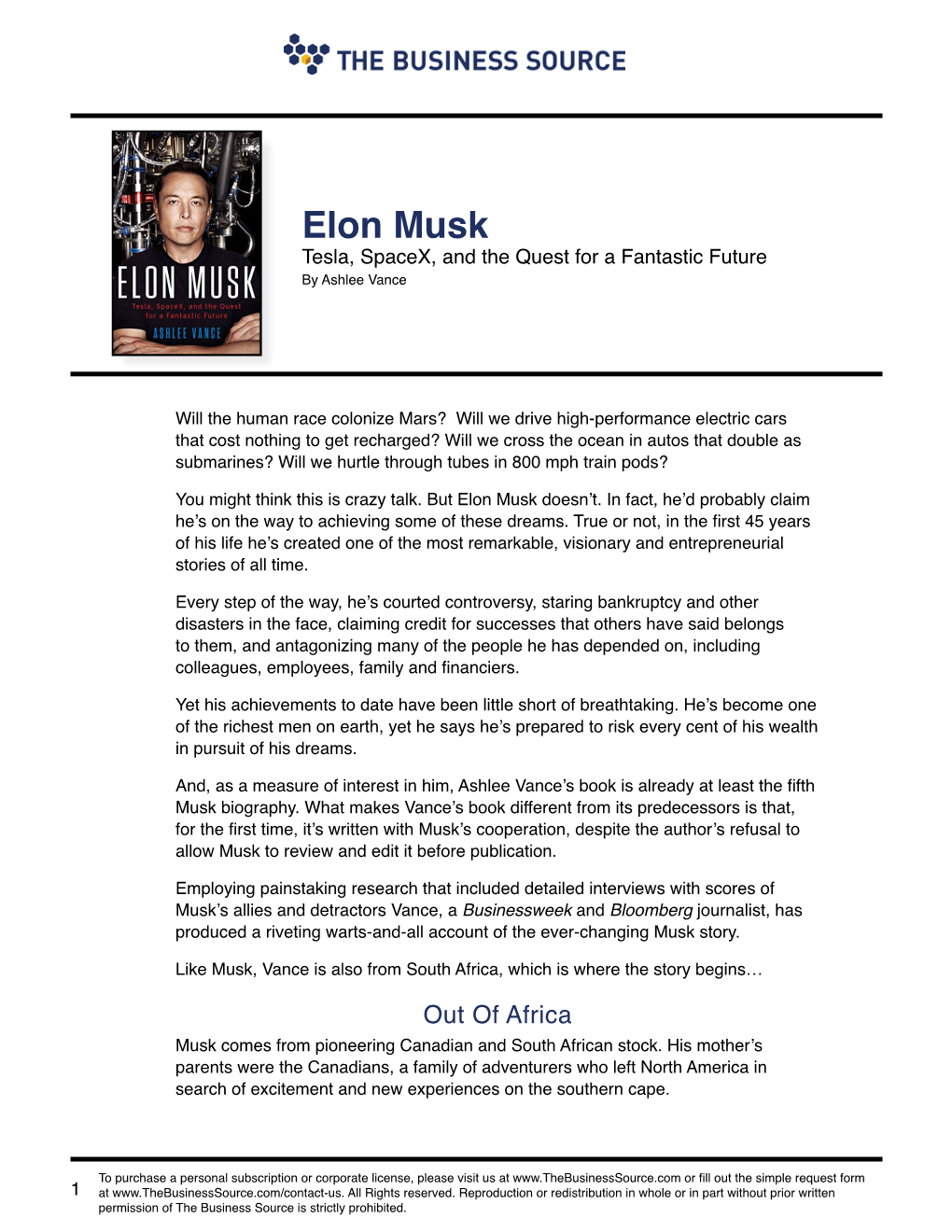 Elon Musk Tesla, Spacex, and the Quest for a Fantastic Future by Ashlee Vance