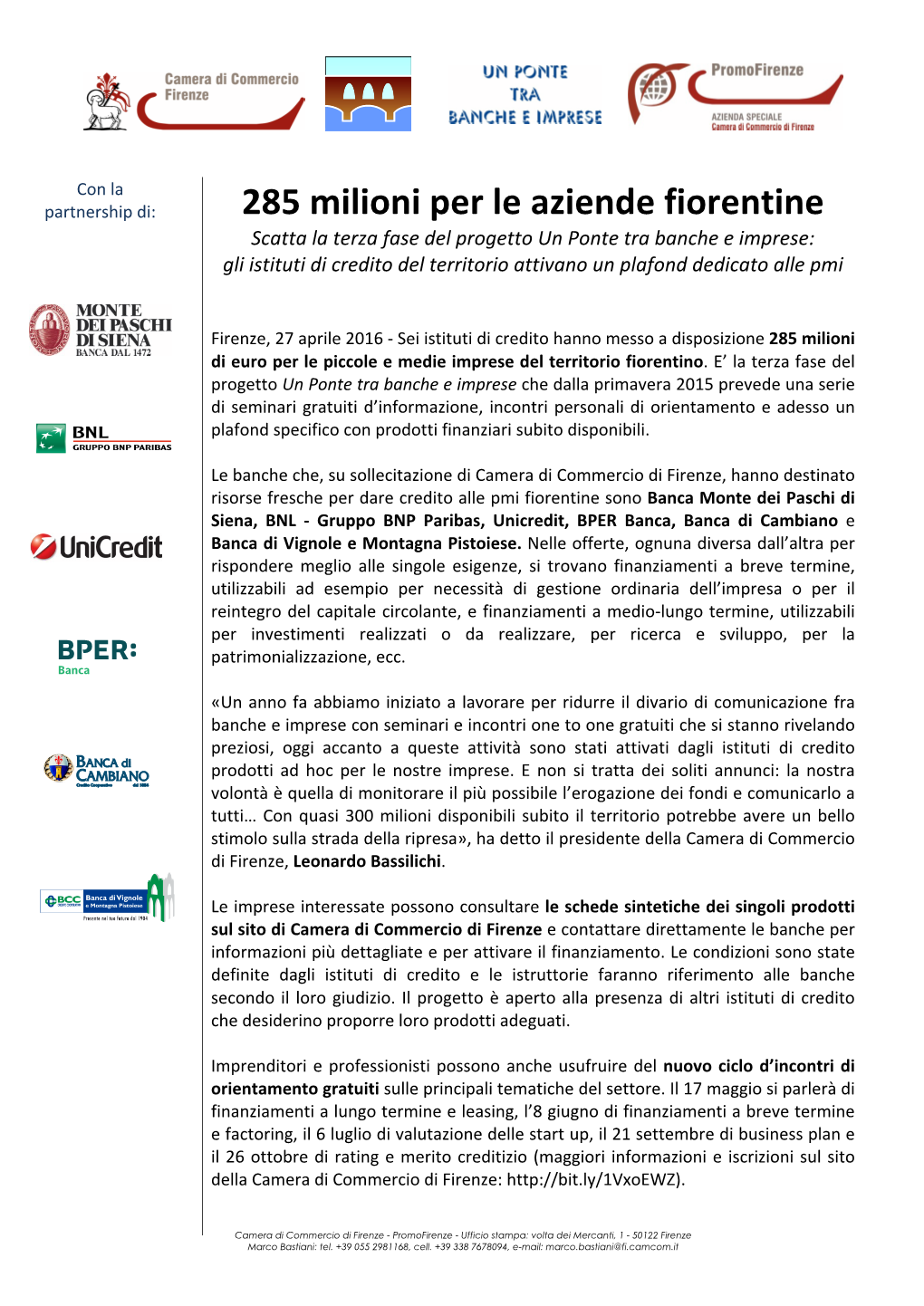 285 Milioni Per Le Aziende Fiorentine