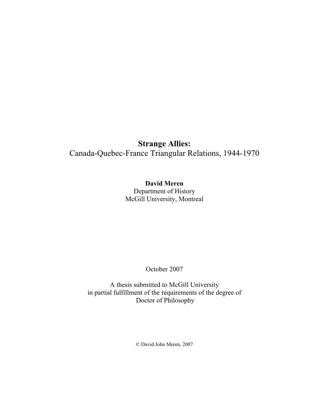 Canada-Quebec-France Triangular Relations, 1944-1970
