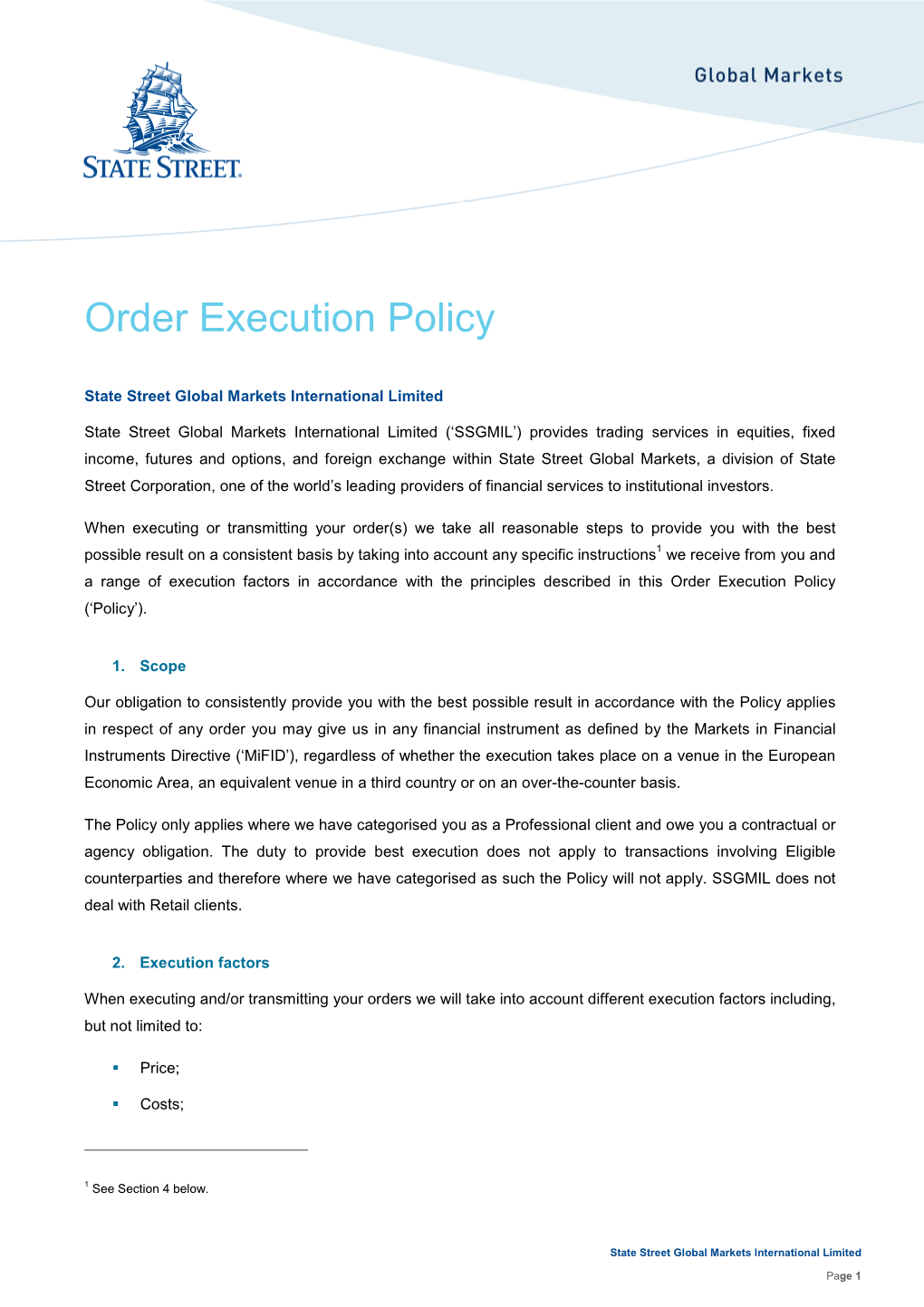 SSGMIL Order Execution Policy 2017 Jan