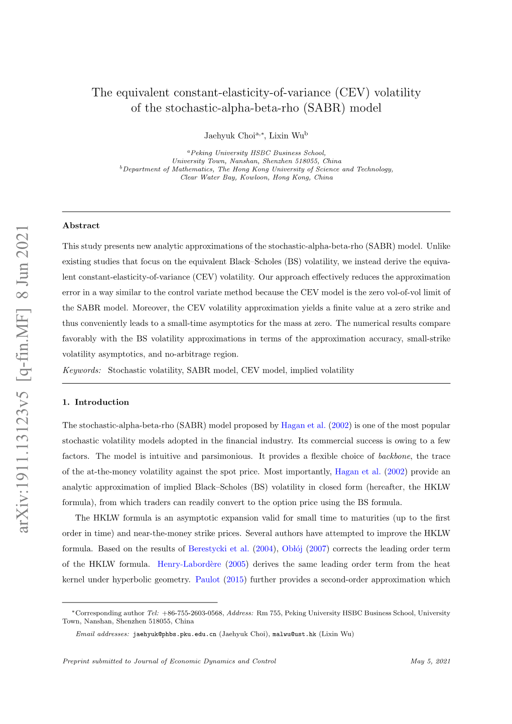 The Equivalent CEV Volatility of the SABR Model up to O(T ) Is Given By