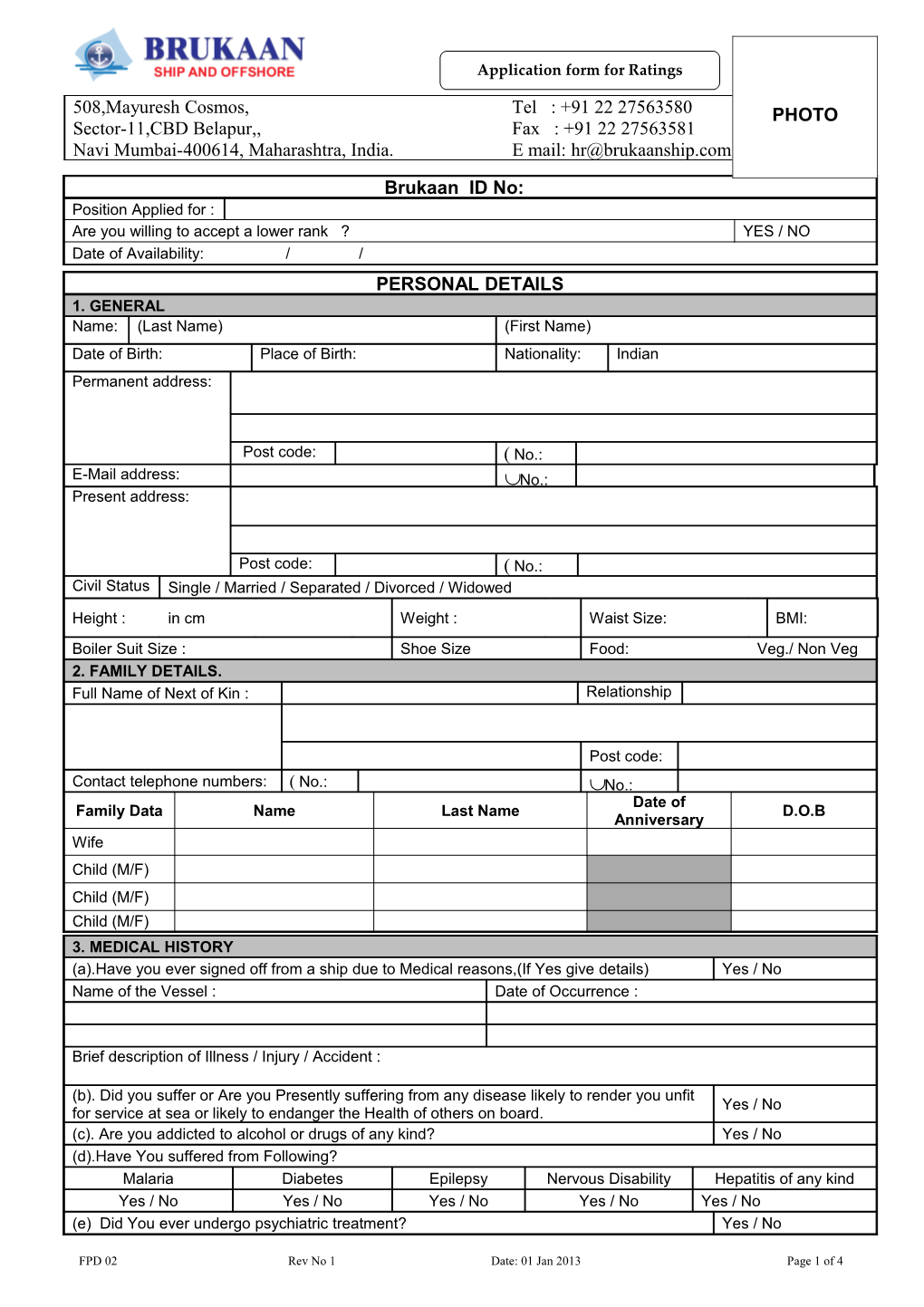 FPD 02 Rev No 1 Date: 01 Jan 2013 Page 1 of 4