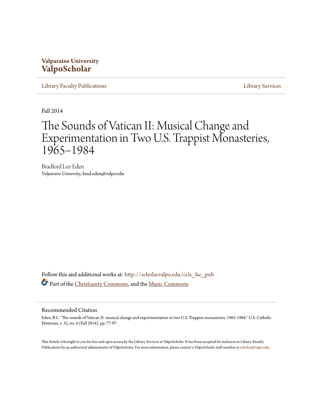 The Sounds of Vatican II: Musical Change and Experimentation in Two U.S