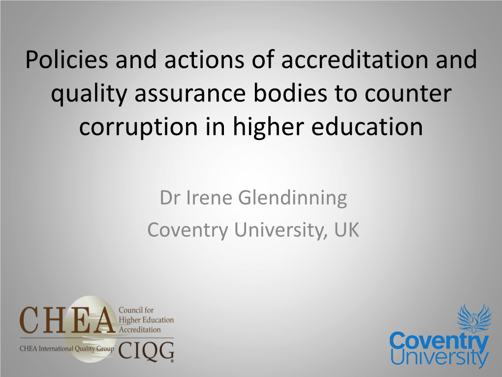 Policies and Actions of Accreditation and Quality Assurance Bodies to Counter Corruption in Higher Education