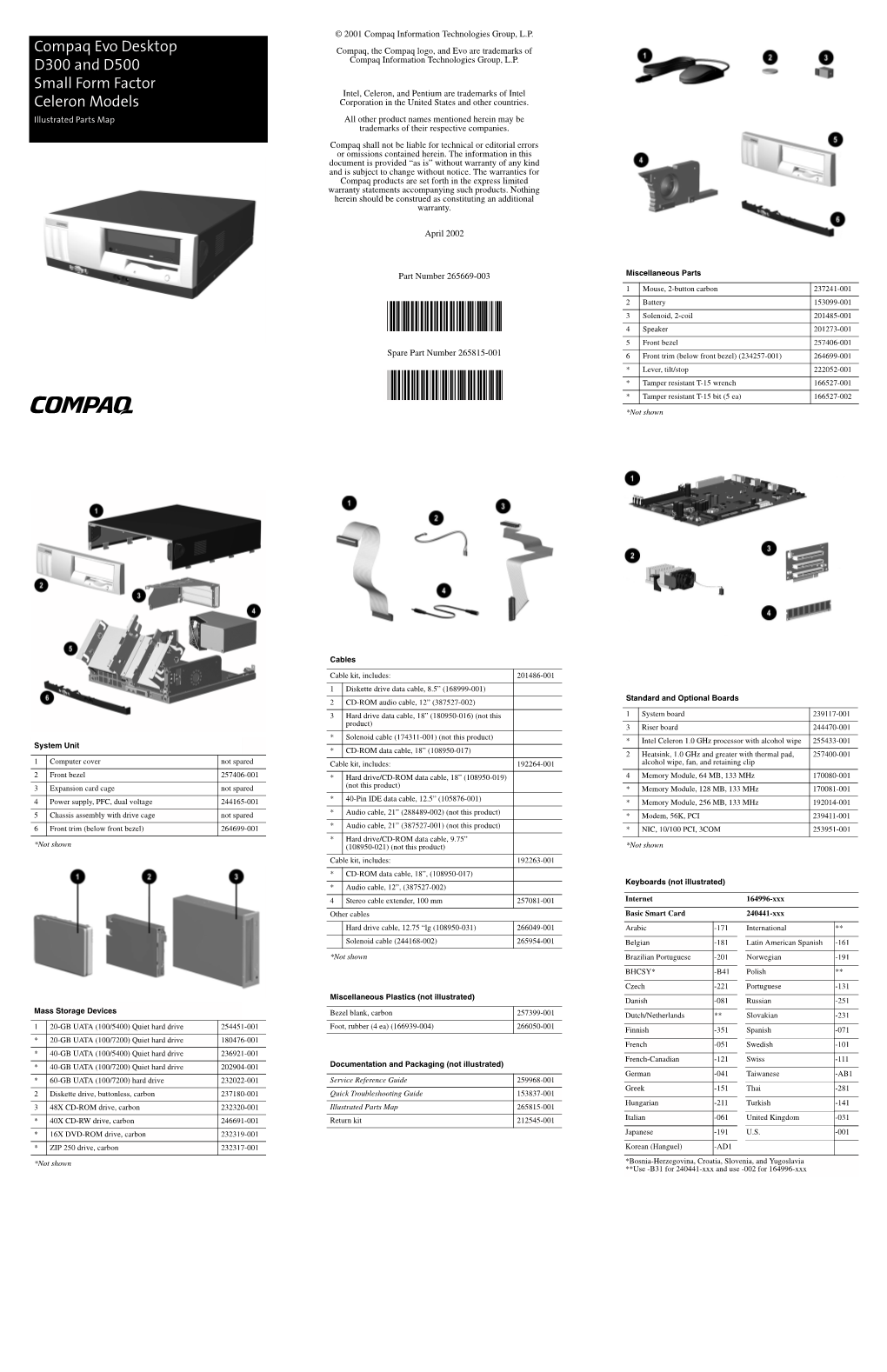 Compaq Evo Desktop D300 and D500 Small Form Factor Celeron Models