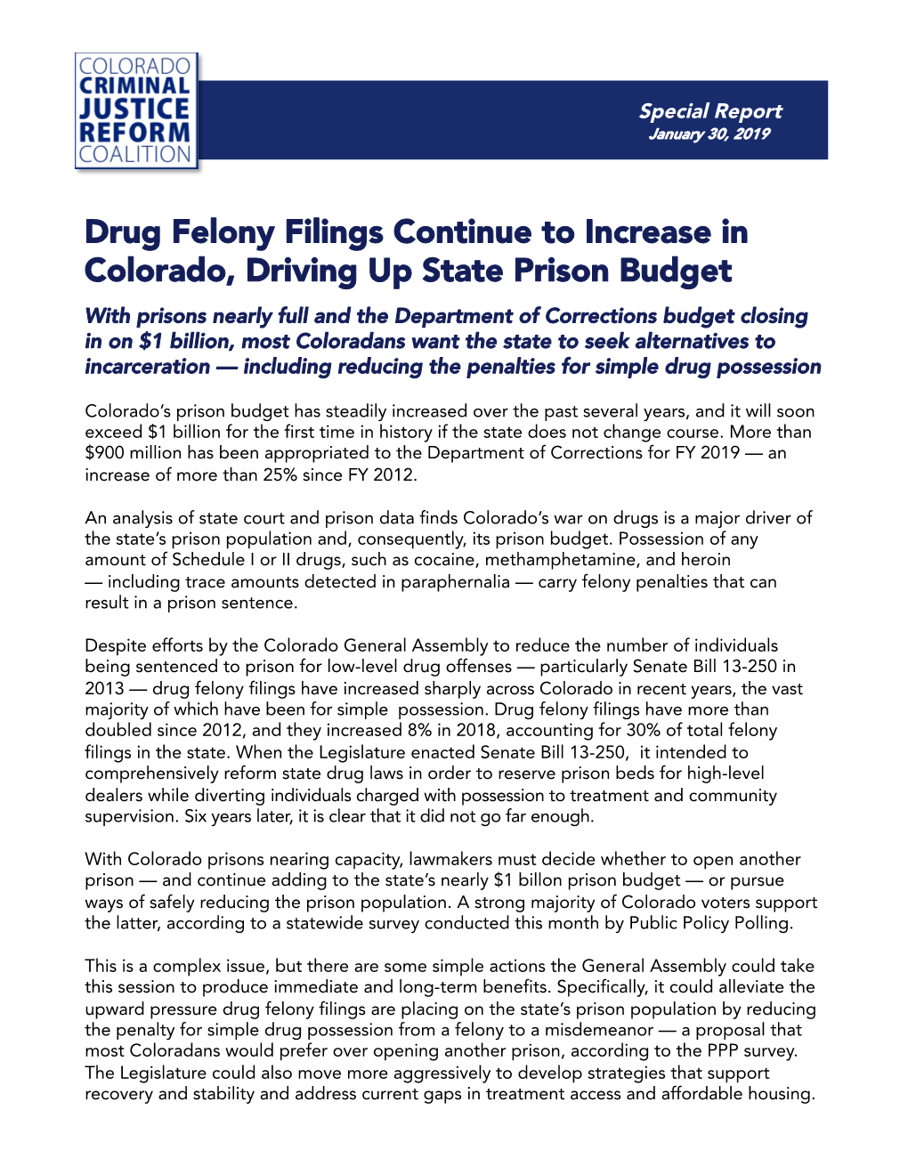 CCJRC Prison Budget Drug Felony Report