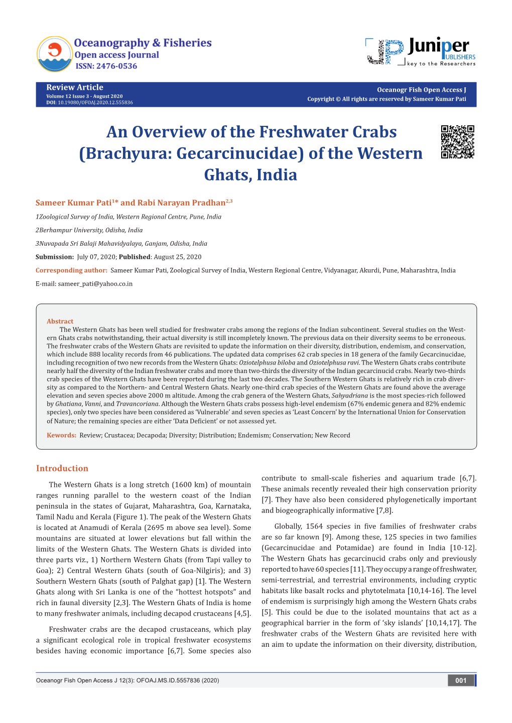 An Overview of the Freshwater Crabs (Brachyura: Gecarcinucidae) of the Western Ghats, India
