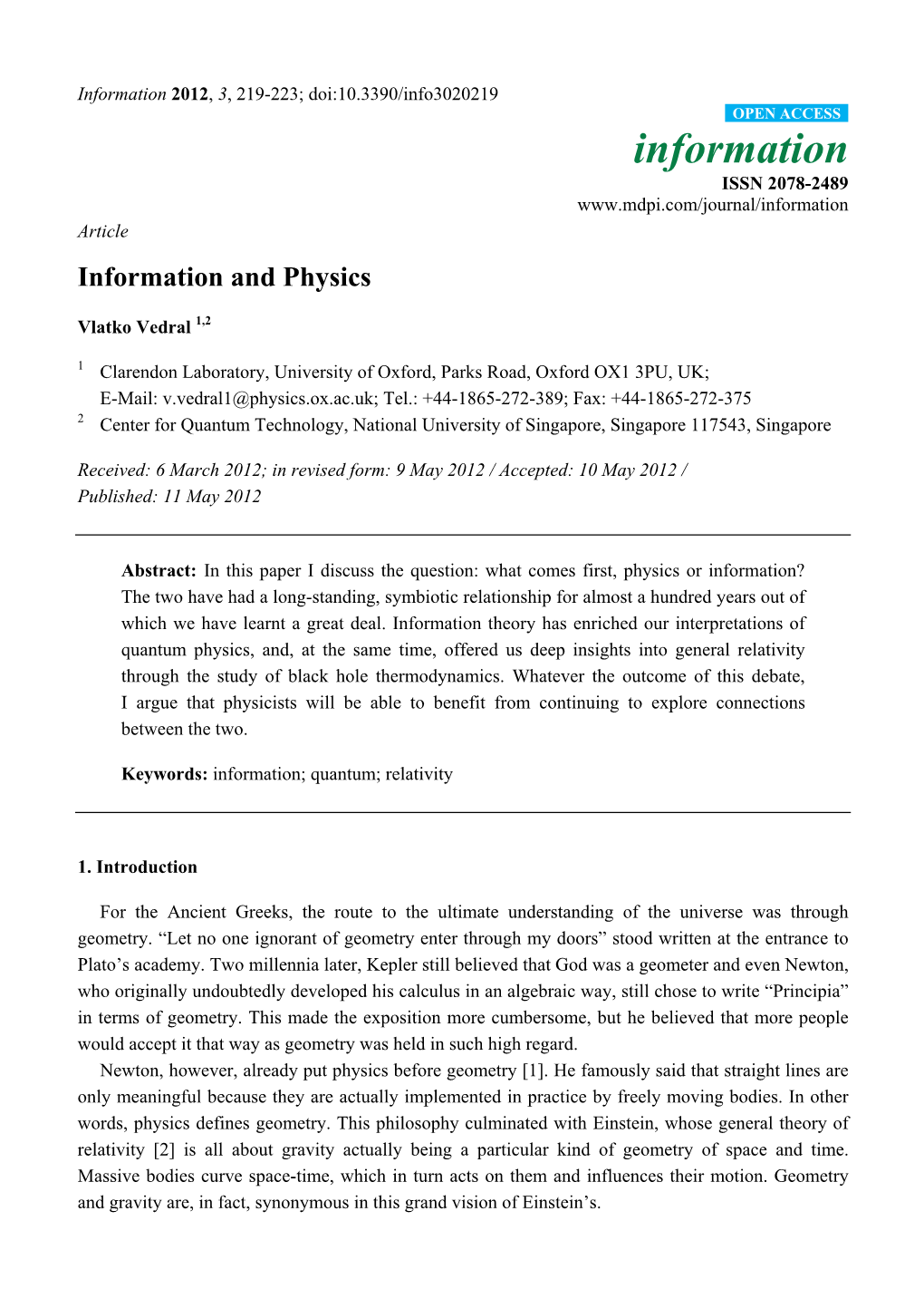 Information and Physics