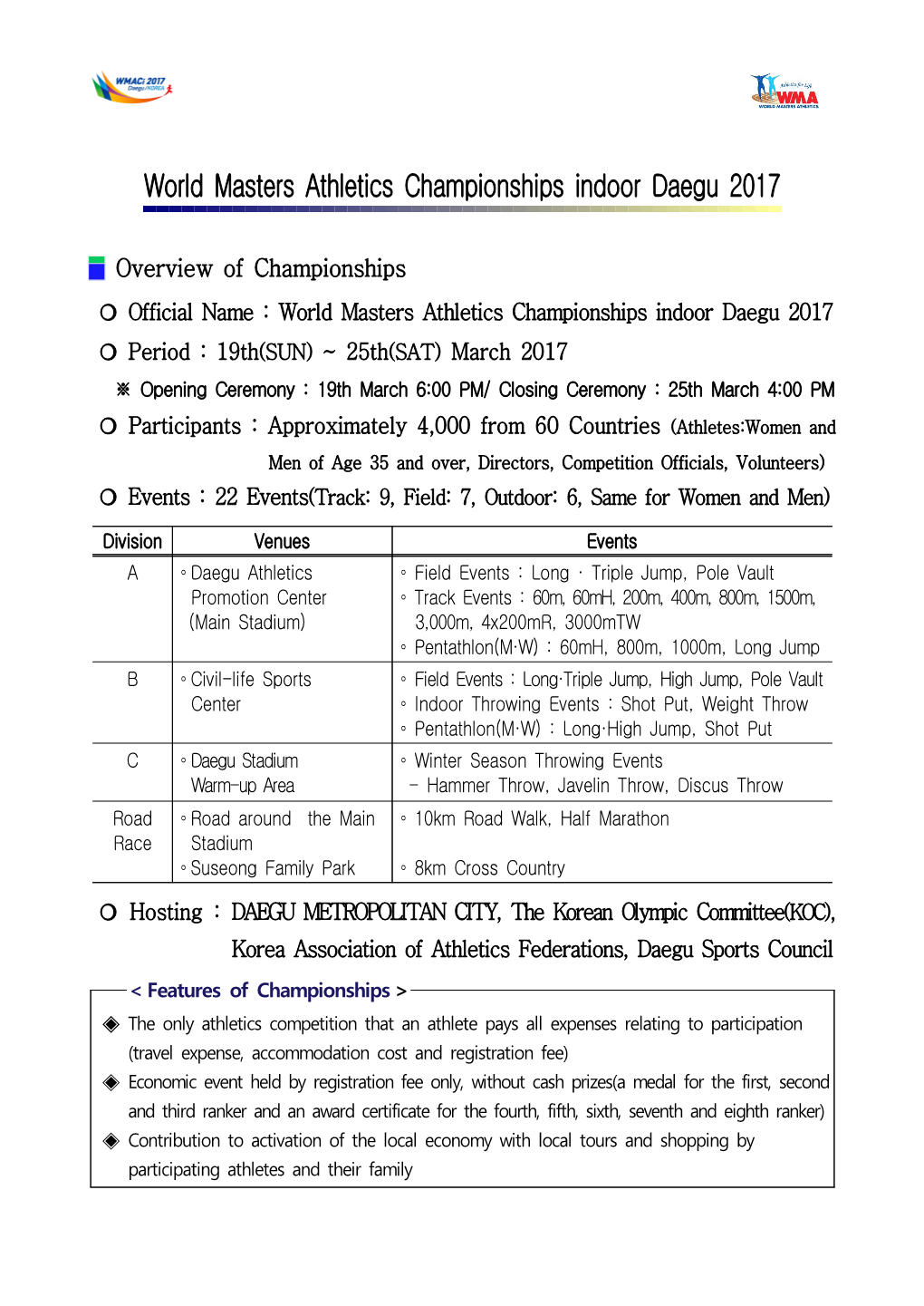 World Masters Athletics Championships Indoor Daegu 2017