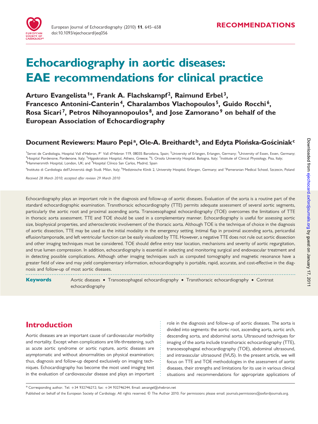 Echocardiography in Aortic Diseases: EAE Recommendations for Clinical Practice