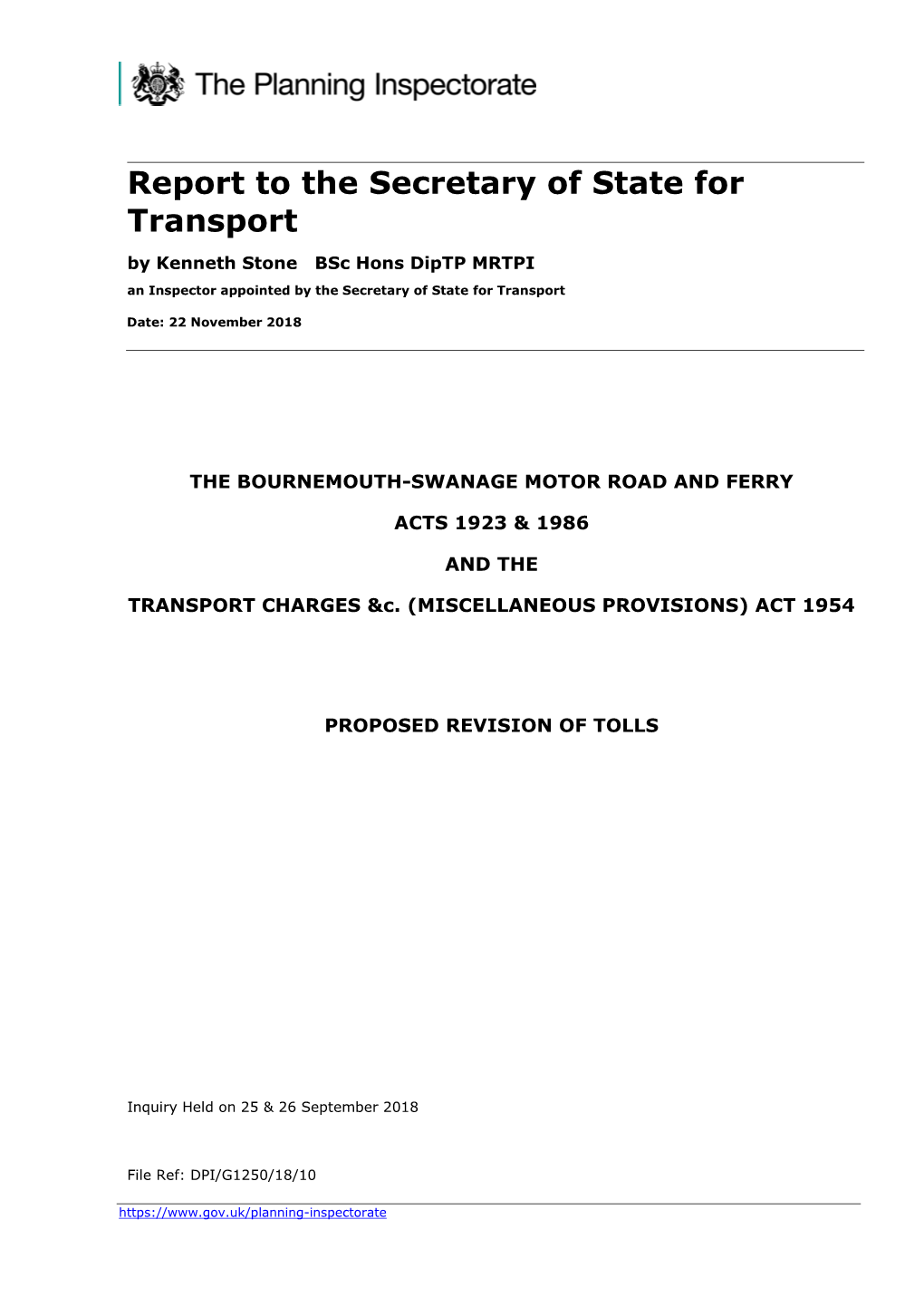Report to the Secretary of State for Transport