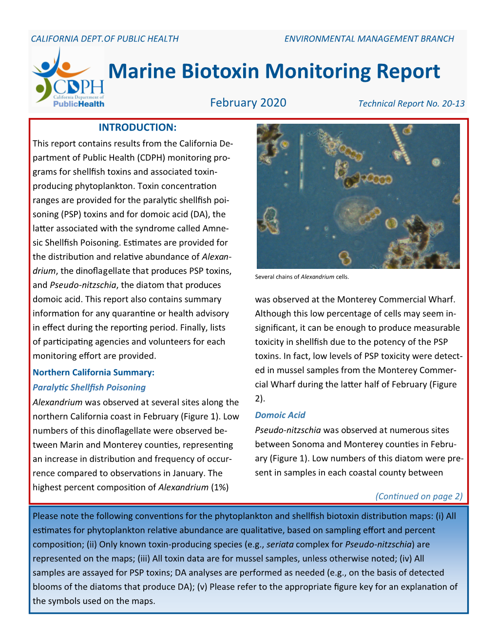 CDPH Marine Biotoxin Monthly Report, February 2020