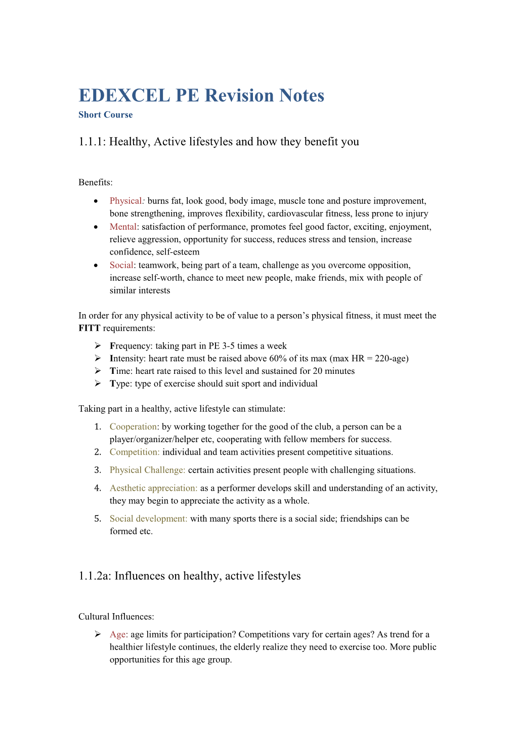 1.1.1: Healthy, Active Lifestyles and How They Benefit You
