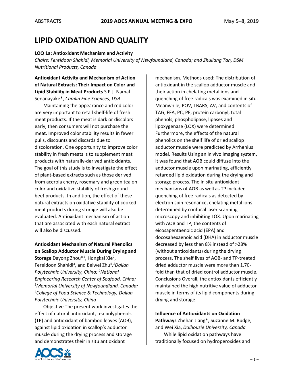 Lipid Oxidation and Quality