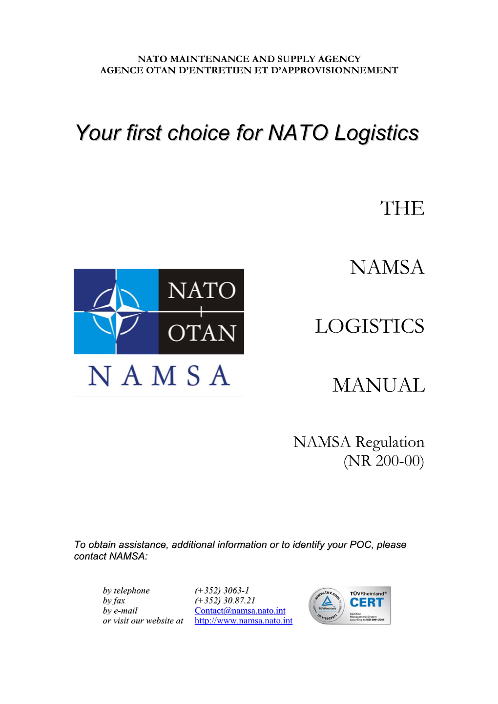NAMSA Logistics Manual (TOC) NR