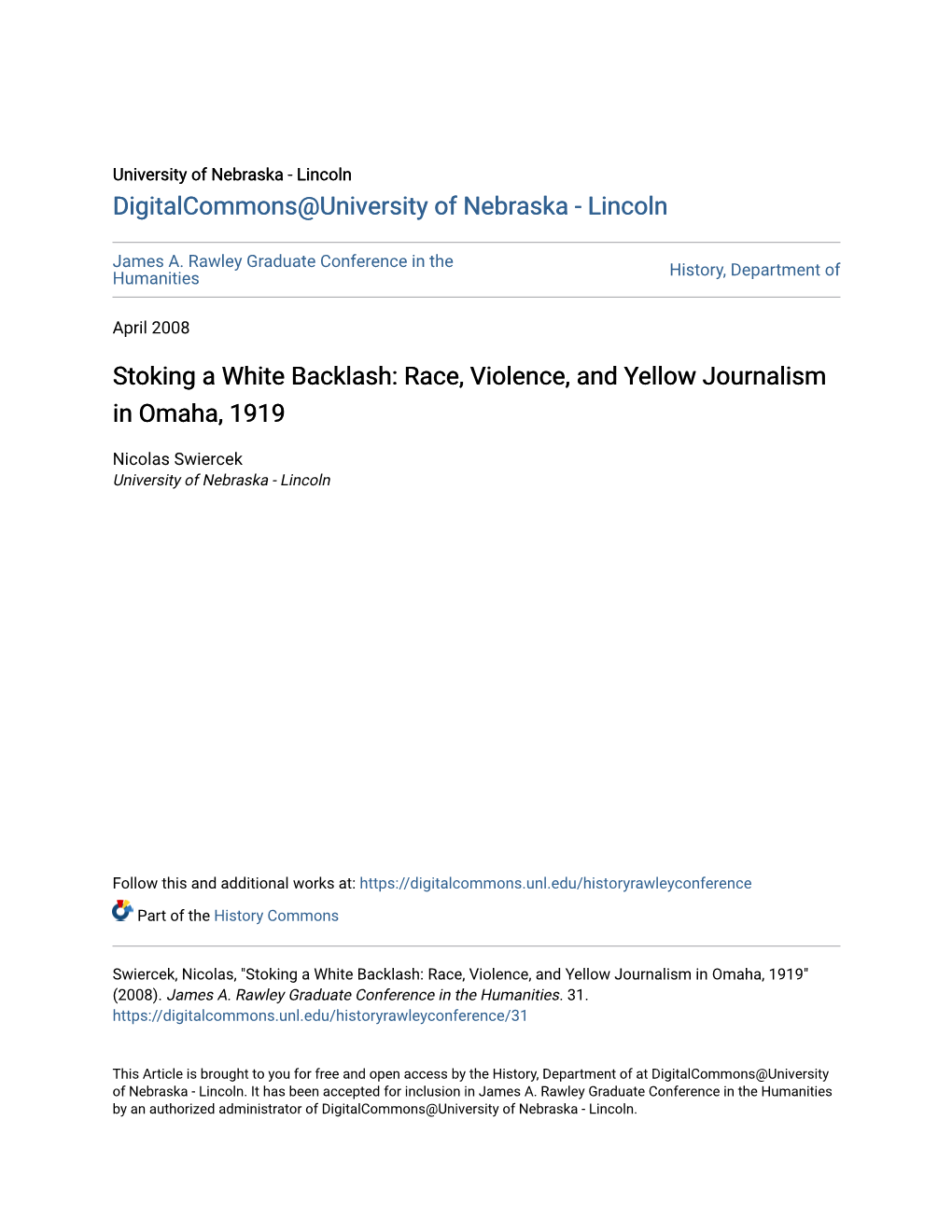 Race, Violence, and Yellow Journalism in Omaha, 1919