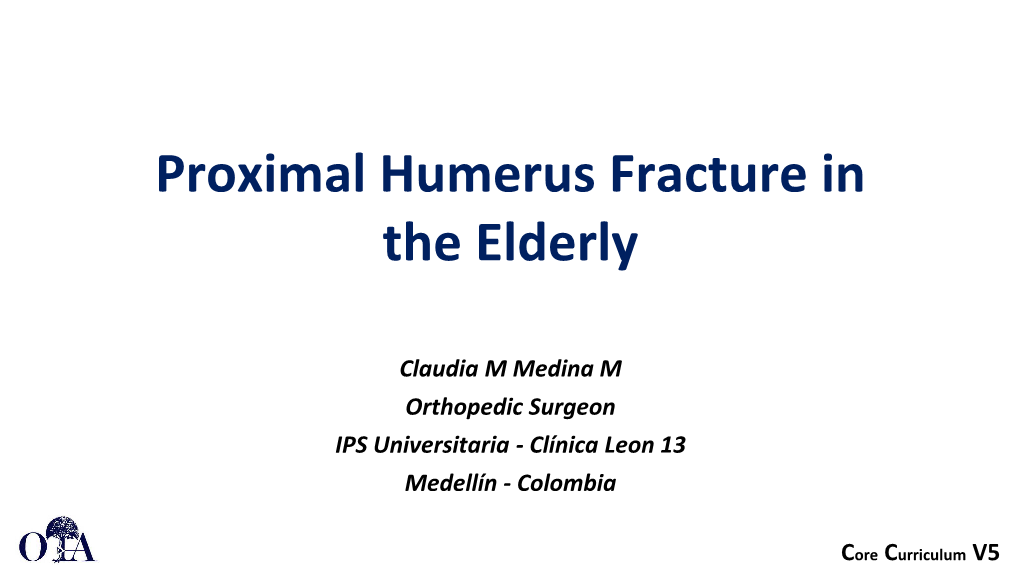 Proximal Humerus Fracture in the Elderly