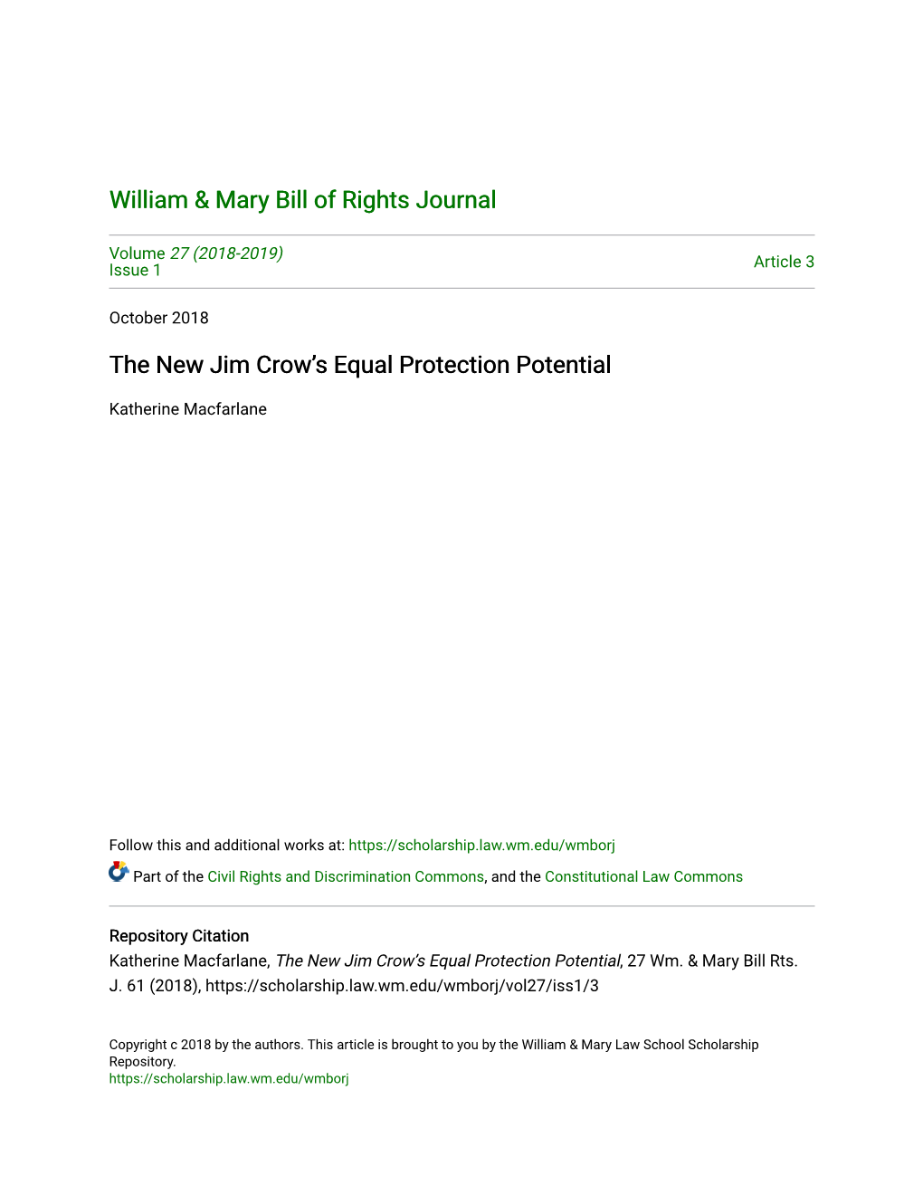 The New Jim Crow's Equal Protection Potential