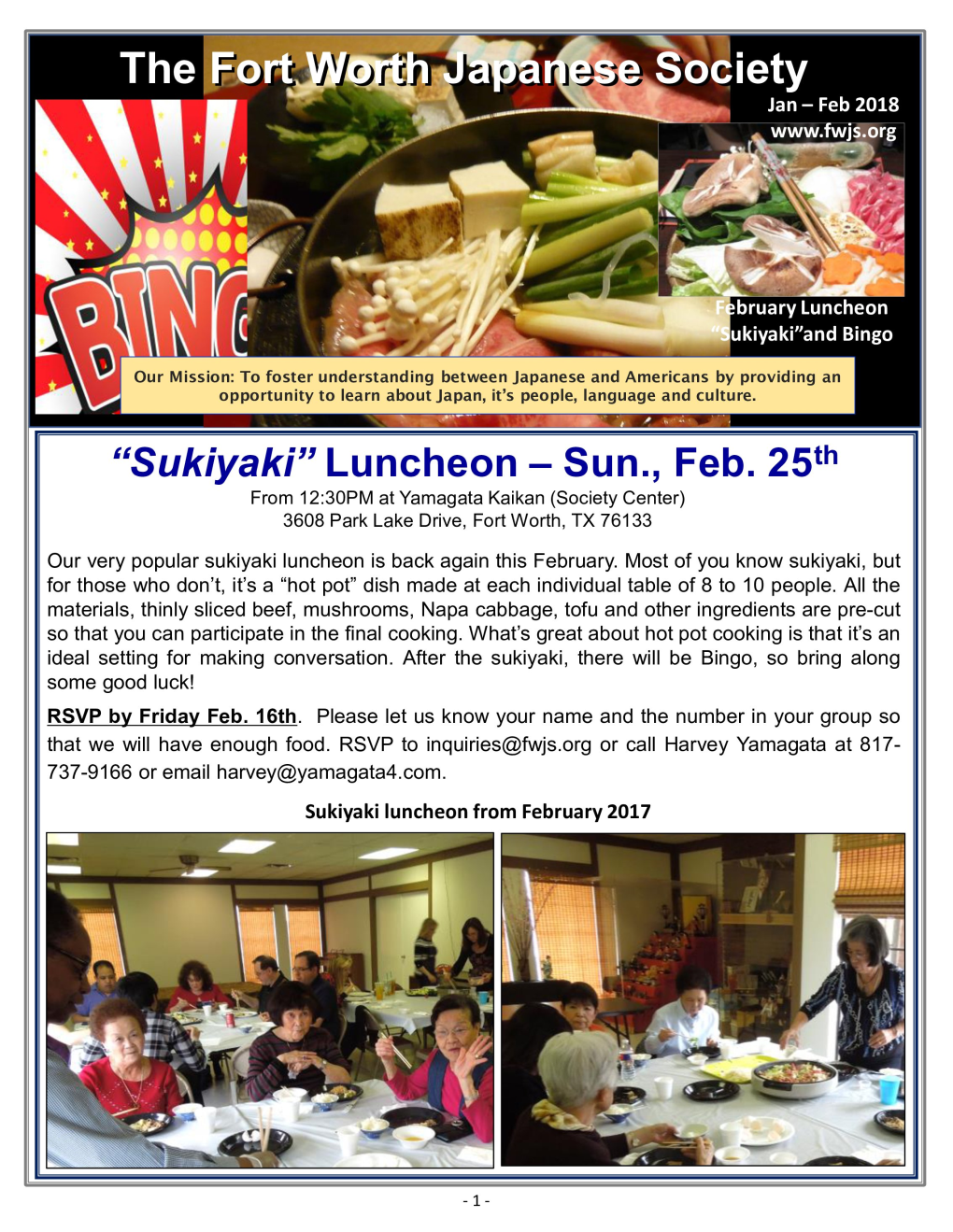 “Sukiyaki” Luncheon — Sun., Feb