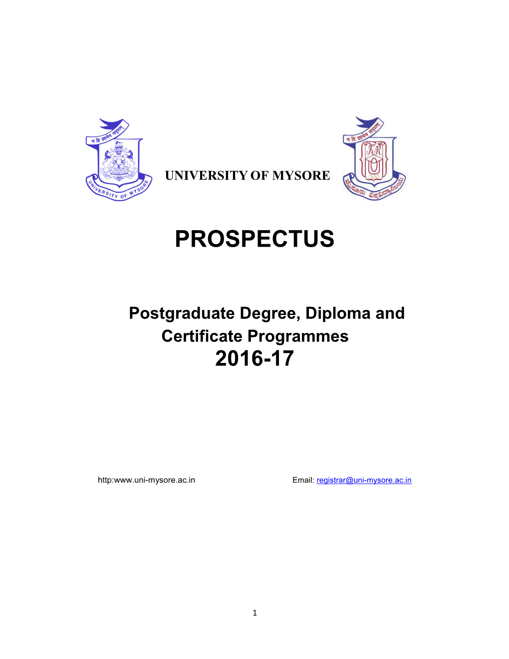 University of Mysore, 2016-17 Prospectus.Pdf