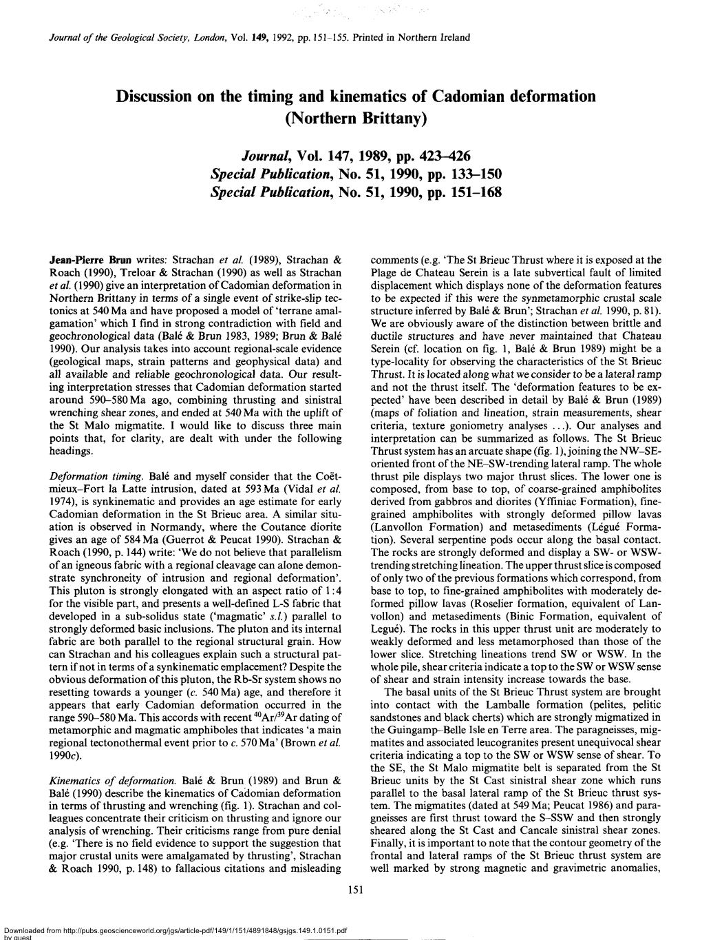 Discussion on the Timing and Kinematics of Cadomian Deformation (Northern Brittany)