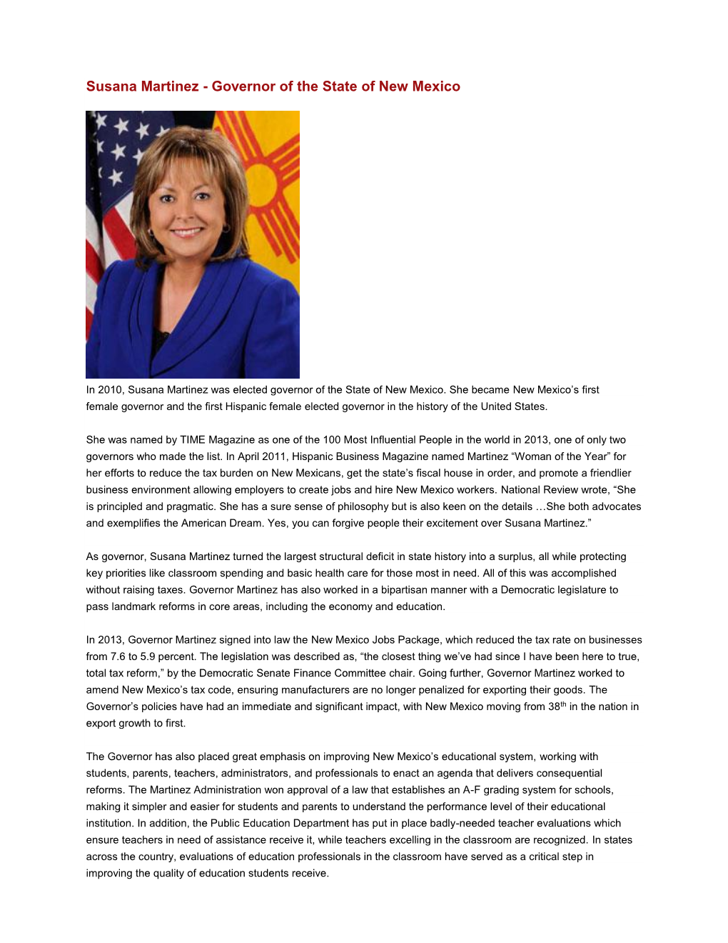 Susana Martinez - Governor of the State of New Mexico