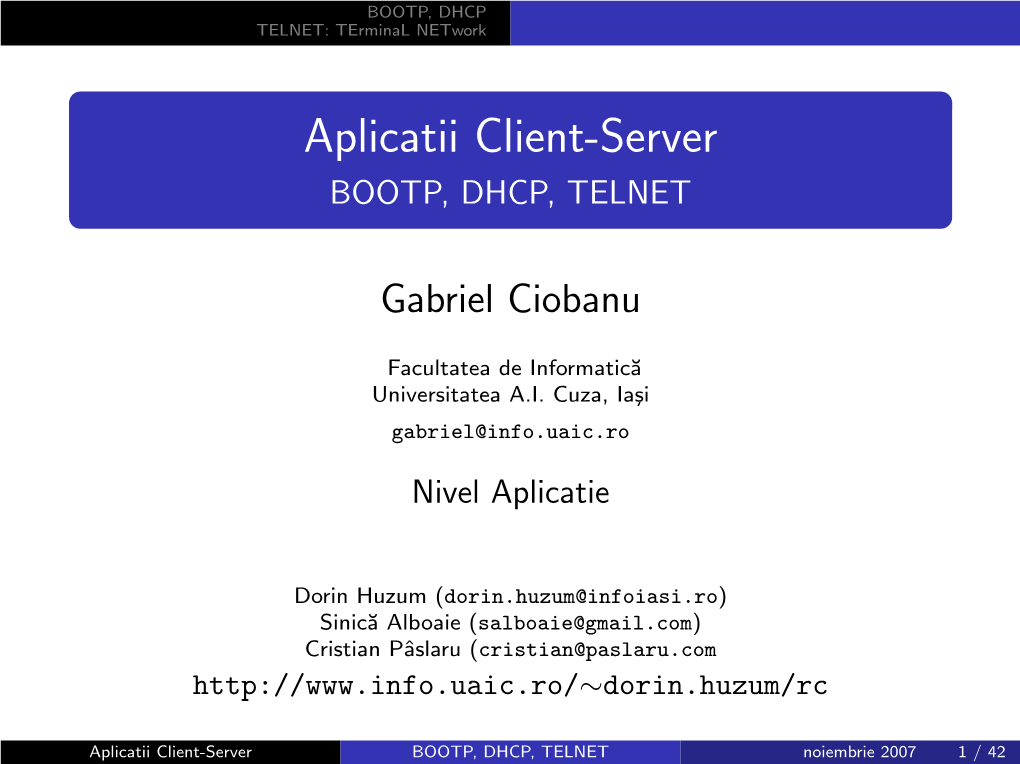 Aplicatii Client-Server BOOTP, DHCP, TELNET