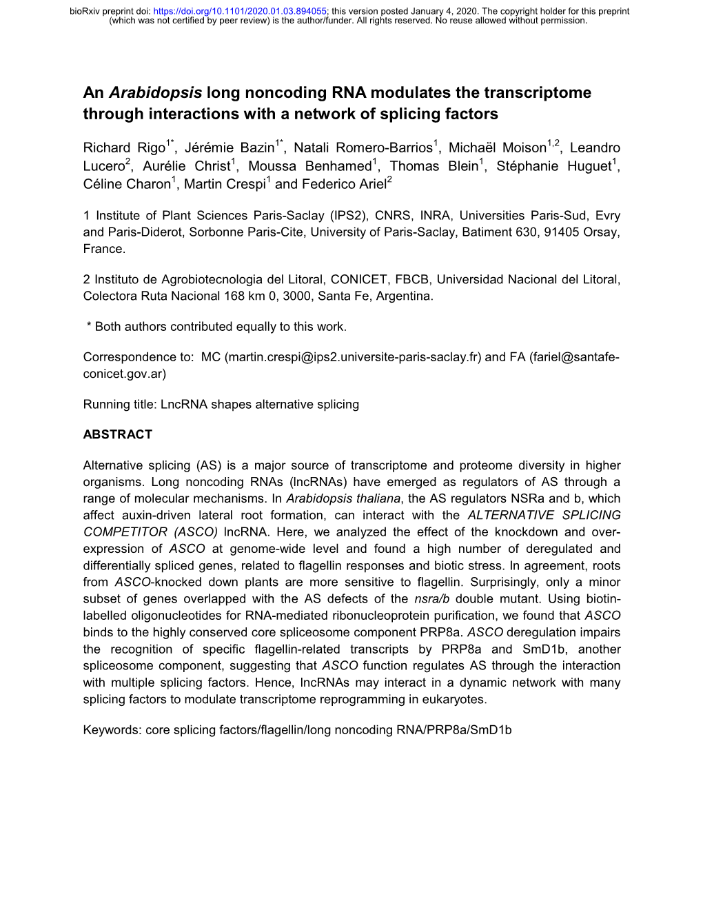 Downloads/Araport11 Release 201606/Annotation/Araport11 GFF3 G Biorxiv Preprint Doi: This Version Posted January 4, 2020