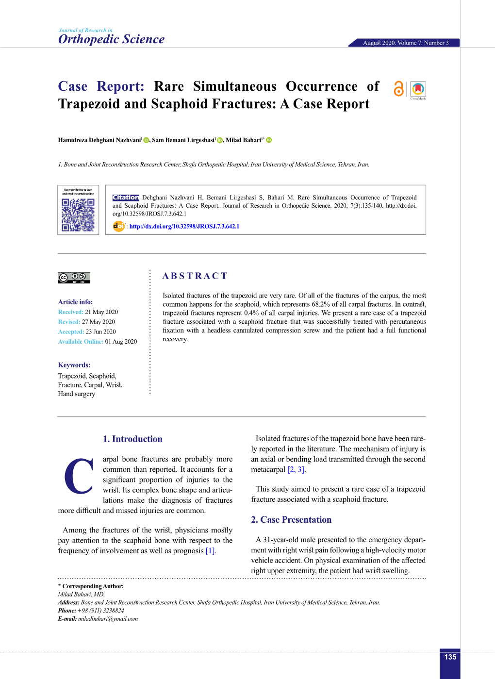 Rare Simultaneous Occurrence of Trapezoid and Scaphoid Fractures: a Case Report