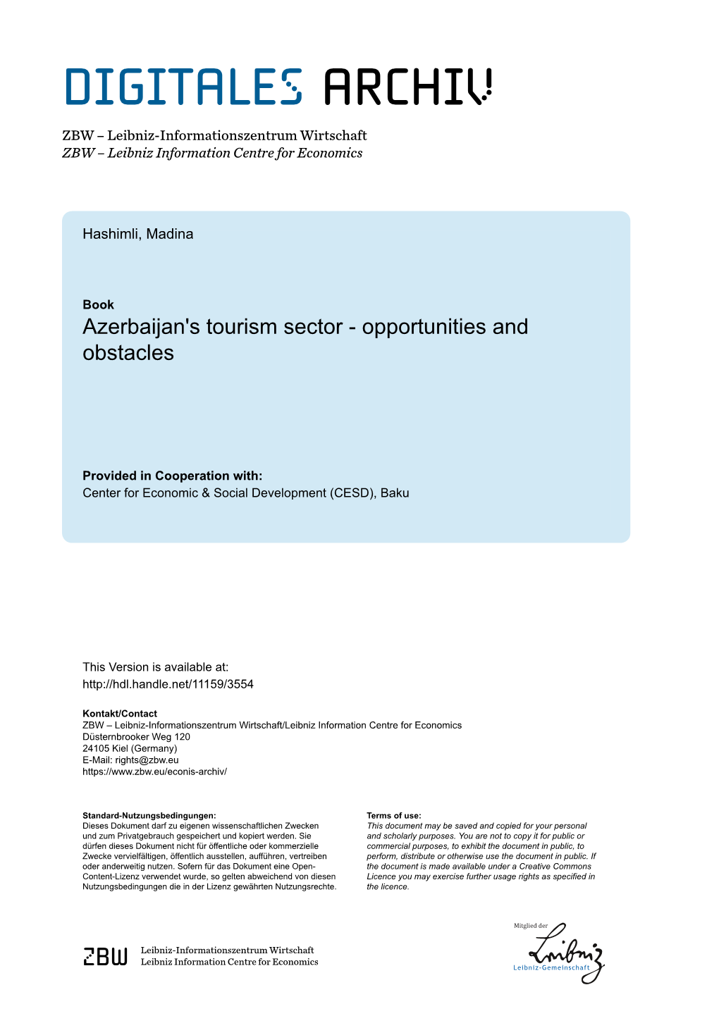 Azerbaijan's Tourism Sector - Opportunities and Obstacles