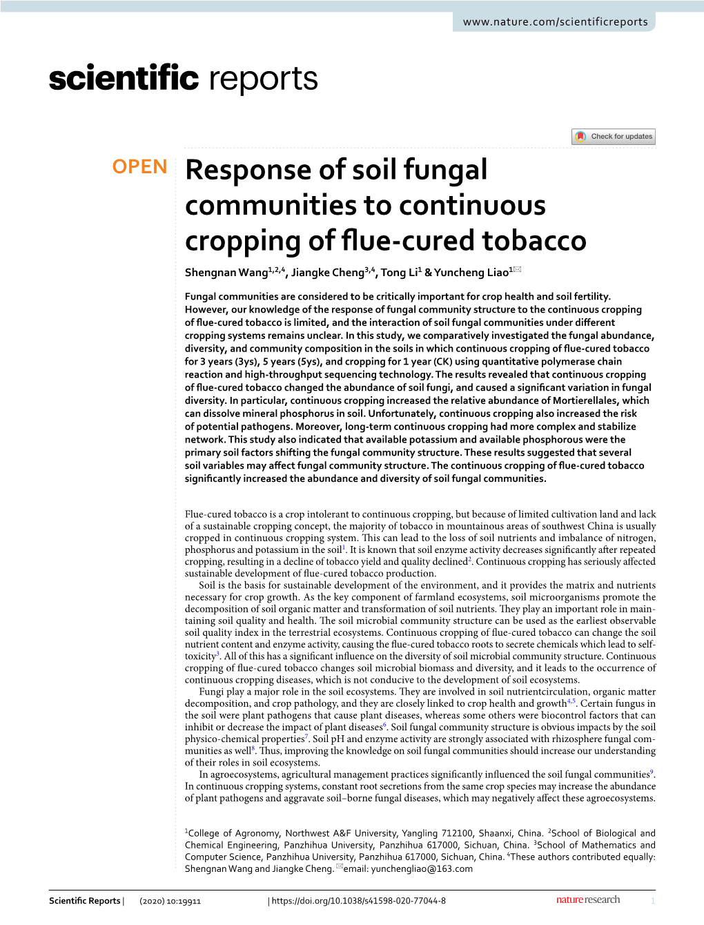 Response of Soil Fungal Communities to Continuous Cropping of Flue-Cured