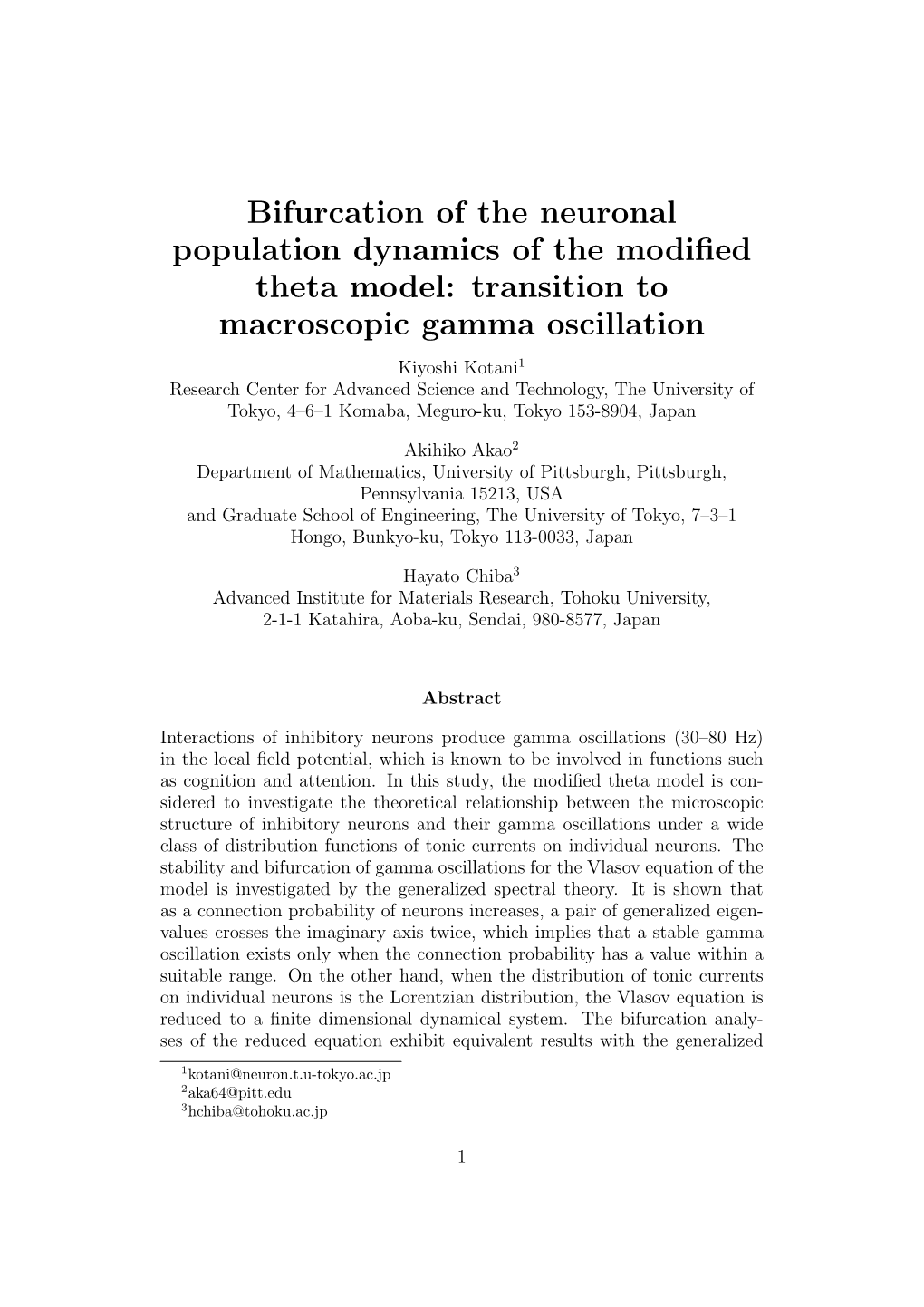 Bifurcation of the Neuronal Population Dynamics of the Modified Theta Model