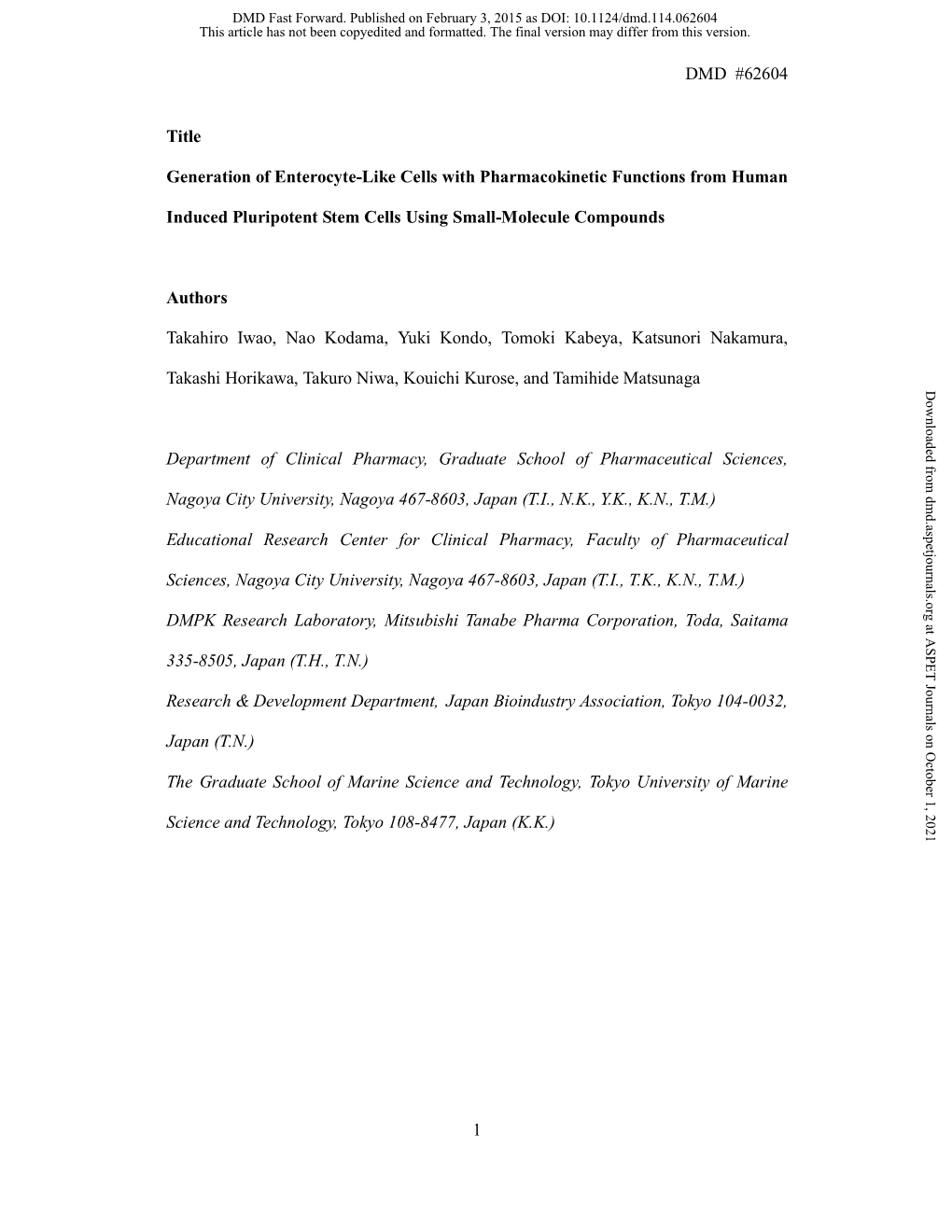 Generation of Enterocyte-Like Cells with Pharmacokinetic Functions from Human