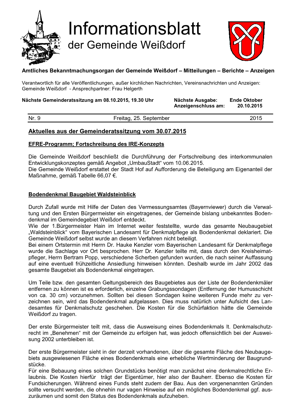 Informationsblatt Der Gemeinde Weißdorf