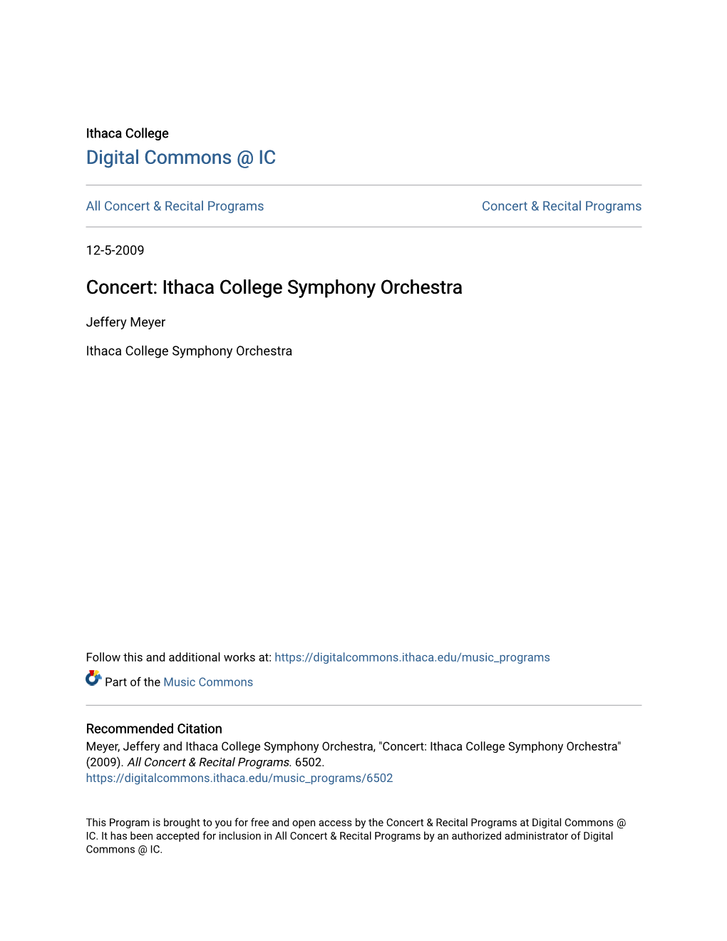 Concert: Ithaca College Symphony Orchestra