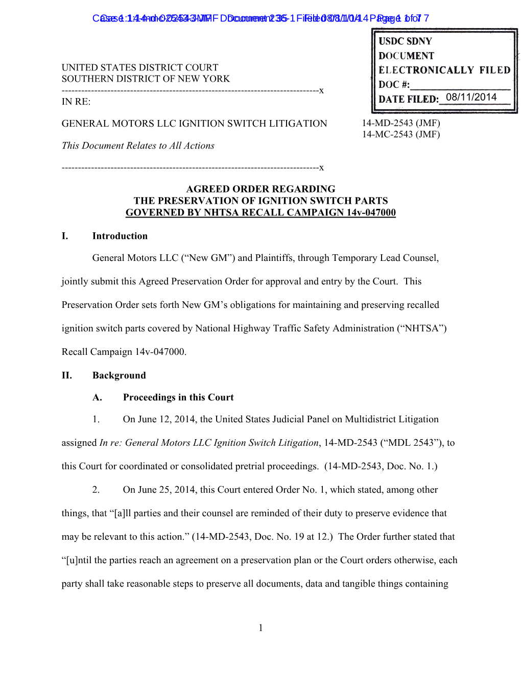 1 in Re: General Motors Llc Ignition Switch Litigation