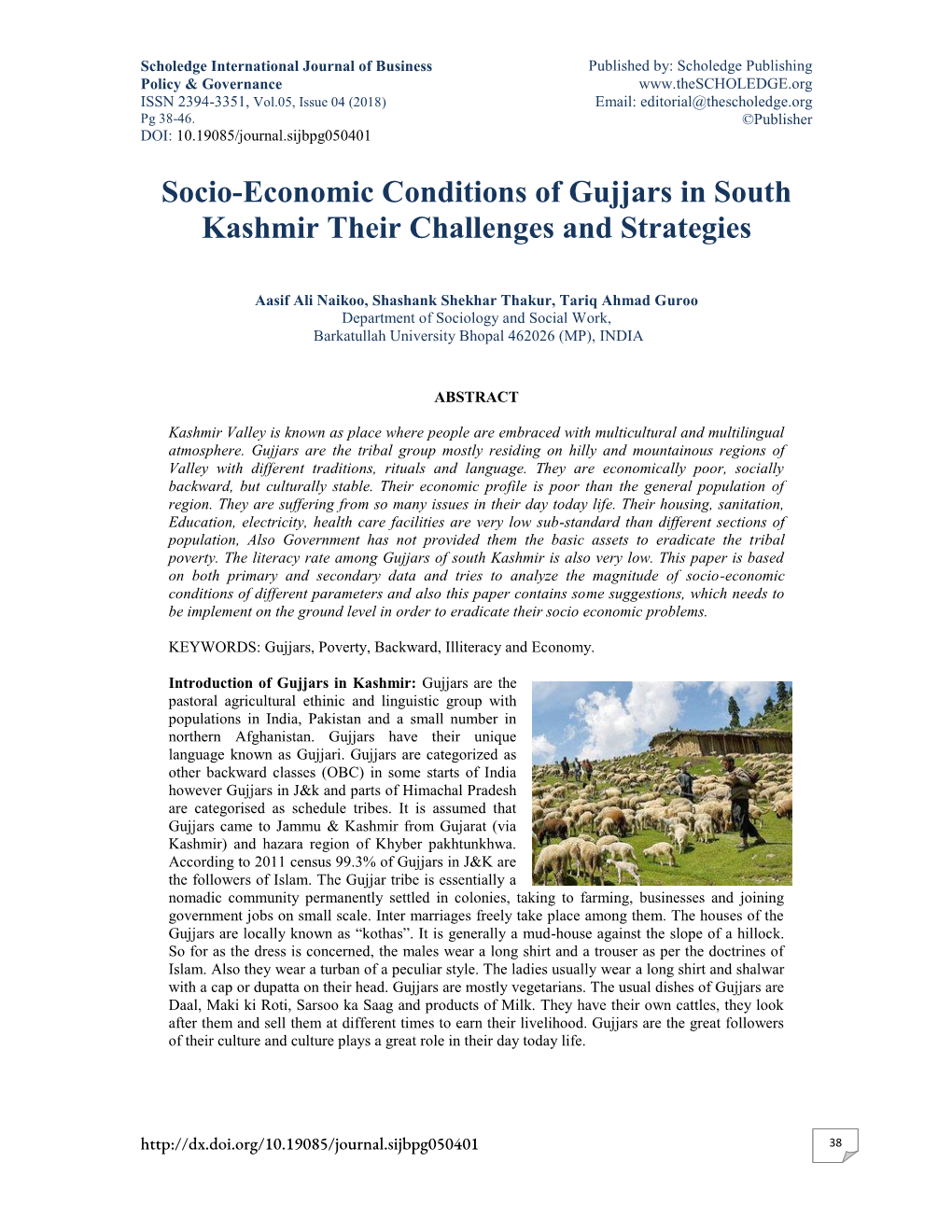 Socio-Economic Conditions of Gujjars in South Kashmir Their Challenges and Strategies