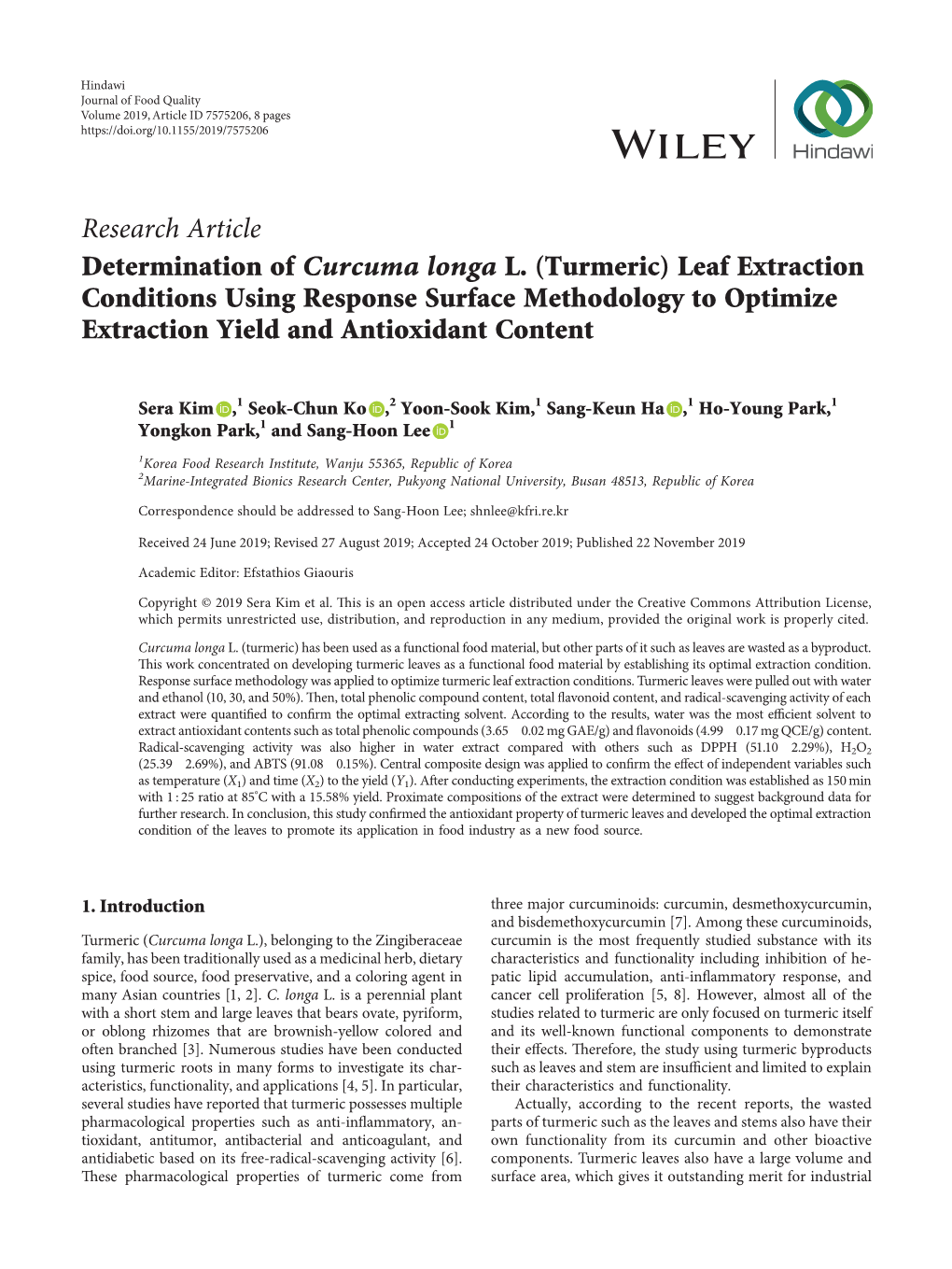 Leaf Extraction Conditions Using Response Surface Methodology to Optimize Extraction Yield and Antioxidant Content